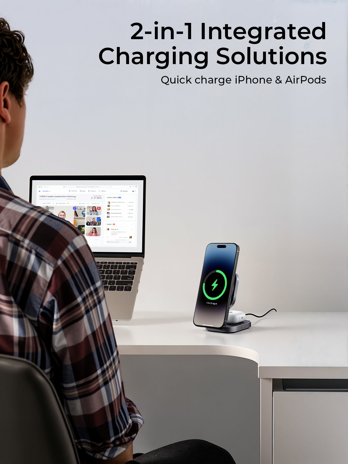 Aukey LC-MC211 MagFusion L 2-in-1 Foldable Qi2 Magnetic Fast Wireless Charging Station