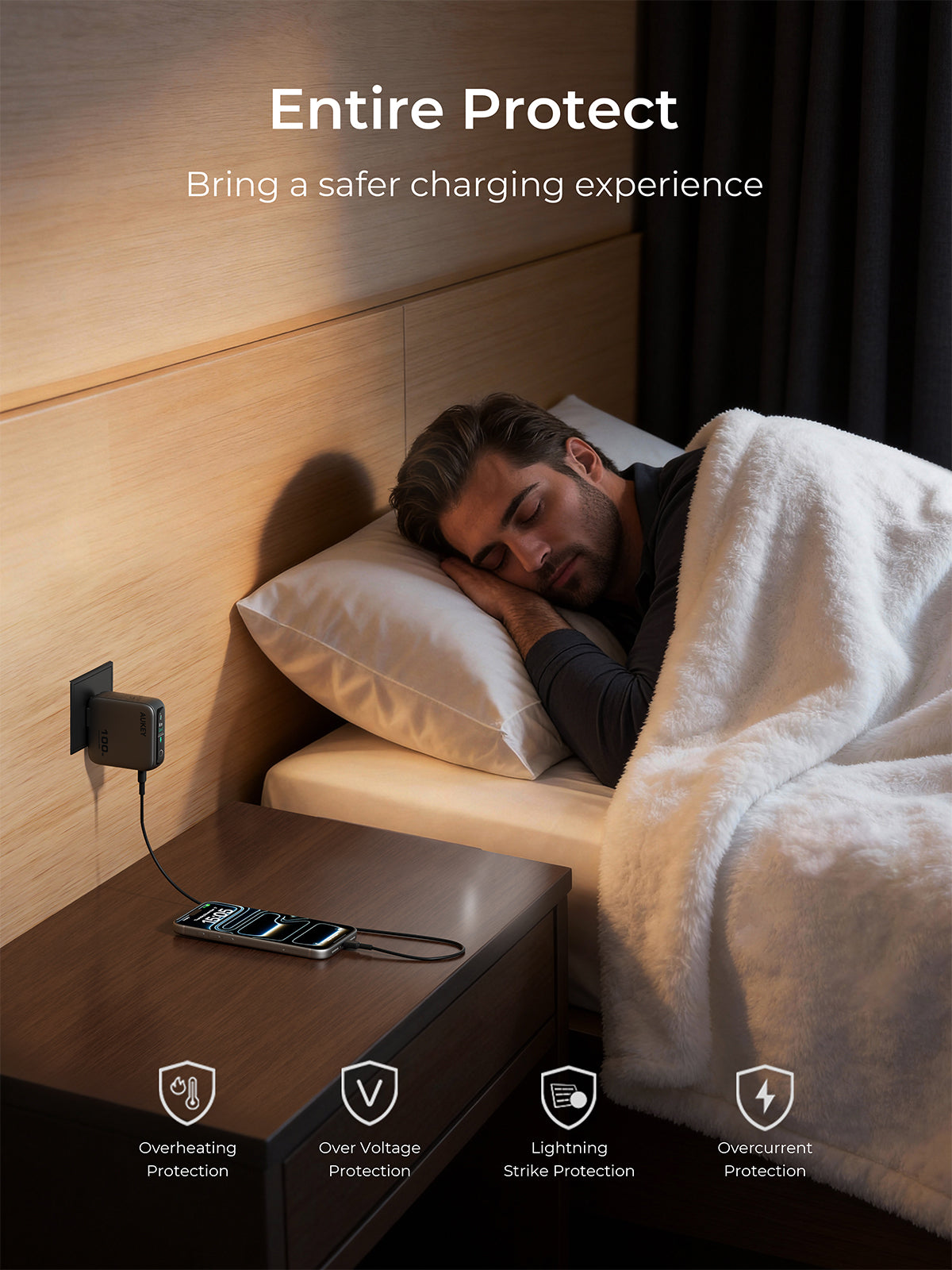 Aukey PA-B9U Nova PinS 100W GaN Wall Charger Smart Display EU UK US TH Interchangeable Plugs