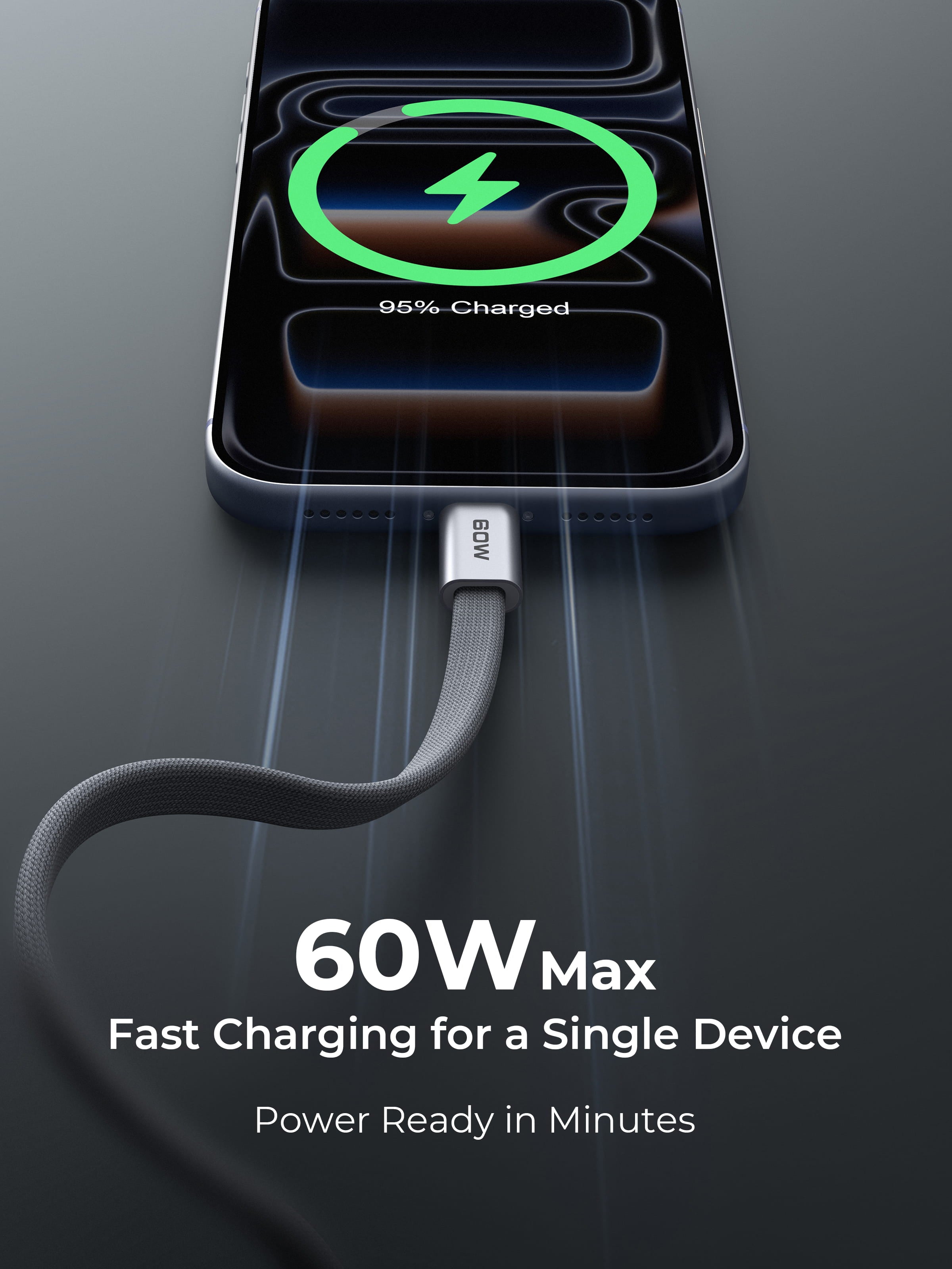 Aukey CB-DCC075 Circlet Blink 60W 1m DTY Braided USB-C to USB-C Magnetic Cable