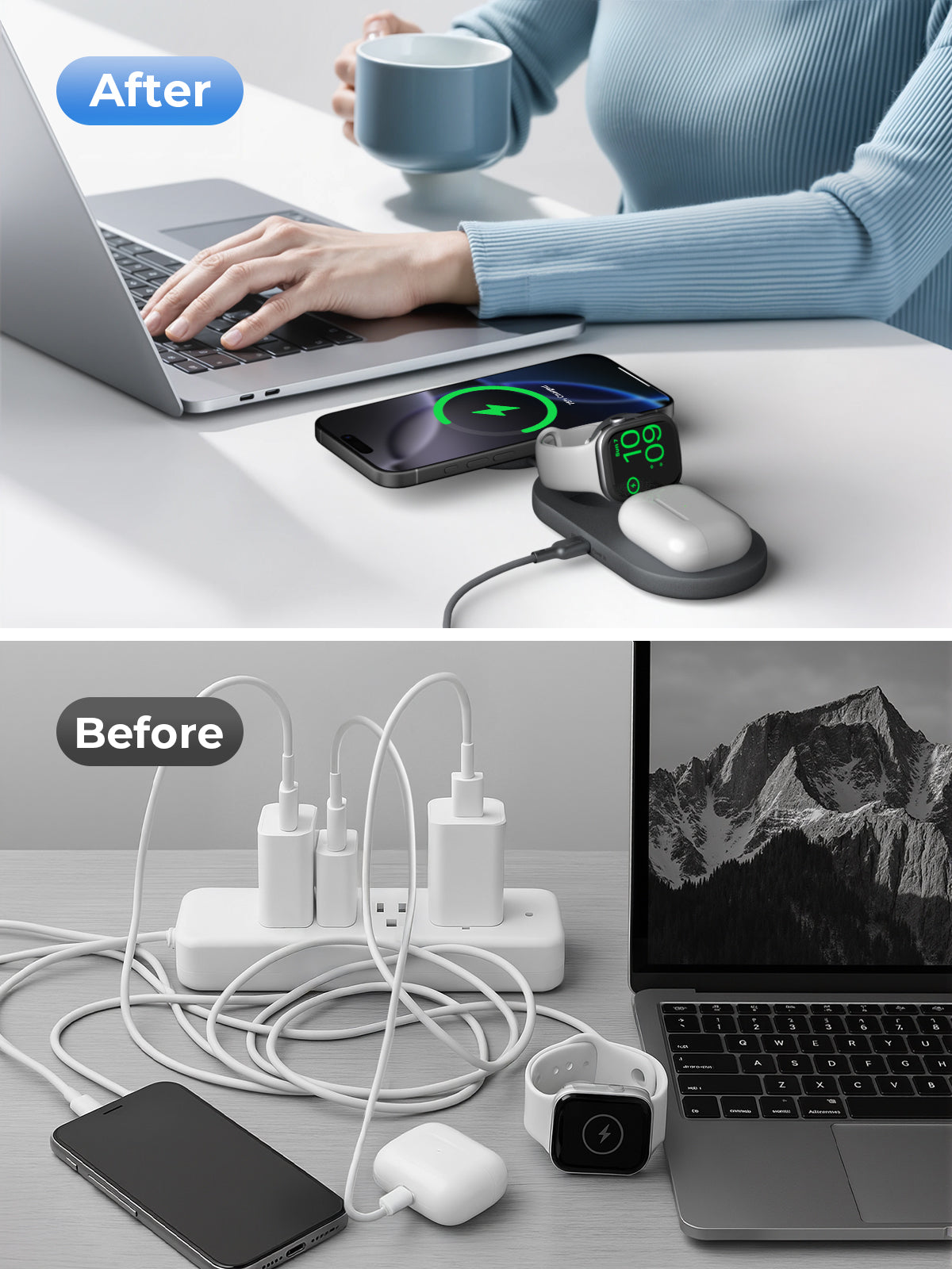 Aukey LC-MC313 MagFusion C 3-in-1 Qi2 MFW Certified Foldable Wireless Charging Station