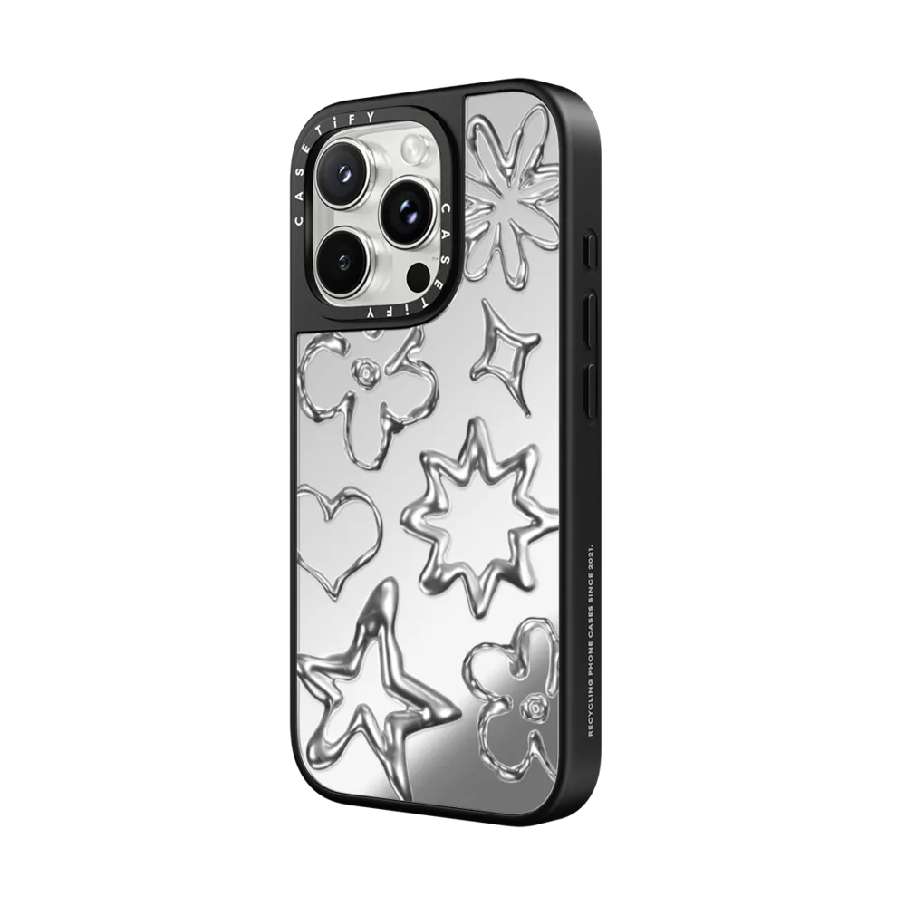 CASETiFY Magsafe Mirror Case for iPhone 16 Pro Max / 16 Pro / 15 Pro Max - Chrome Doodles Silver On Black