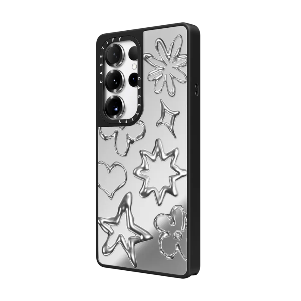 CASETiFY Magsafe Mirror Case for S25 Ultra - Chrome Doodles Silver On Black