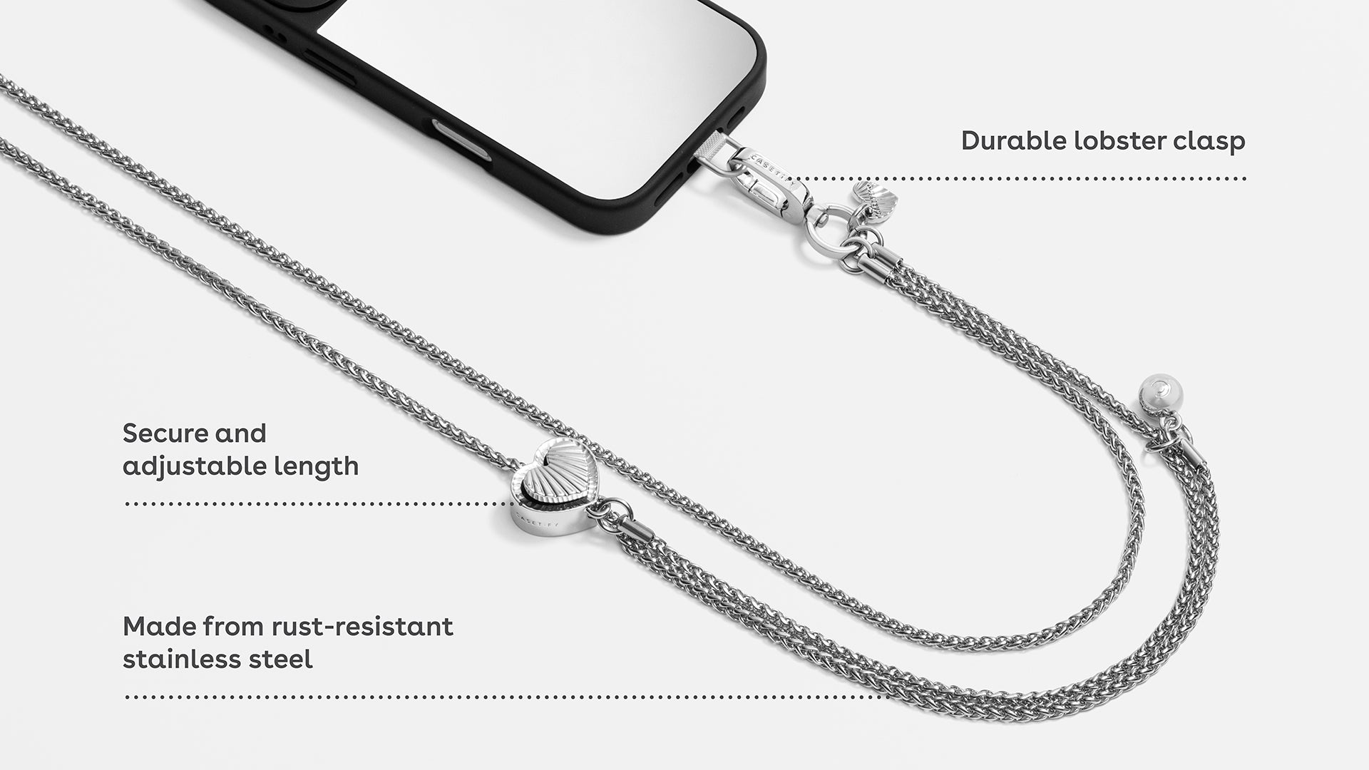 CASETiFY Cross Body Metal Heart Chain Phone Strap - Silver