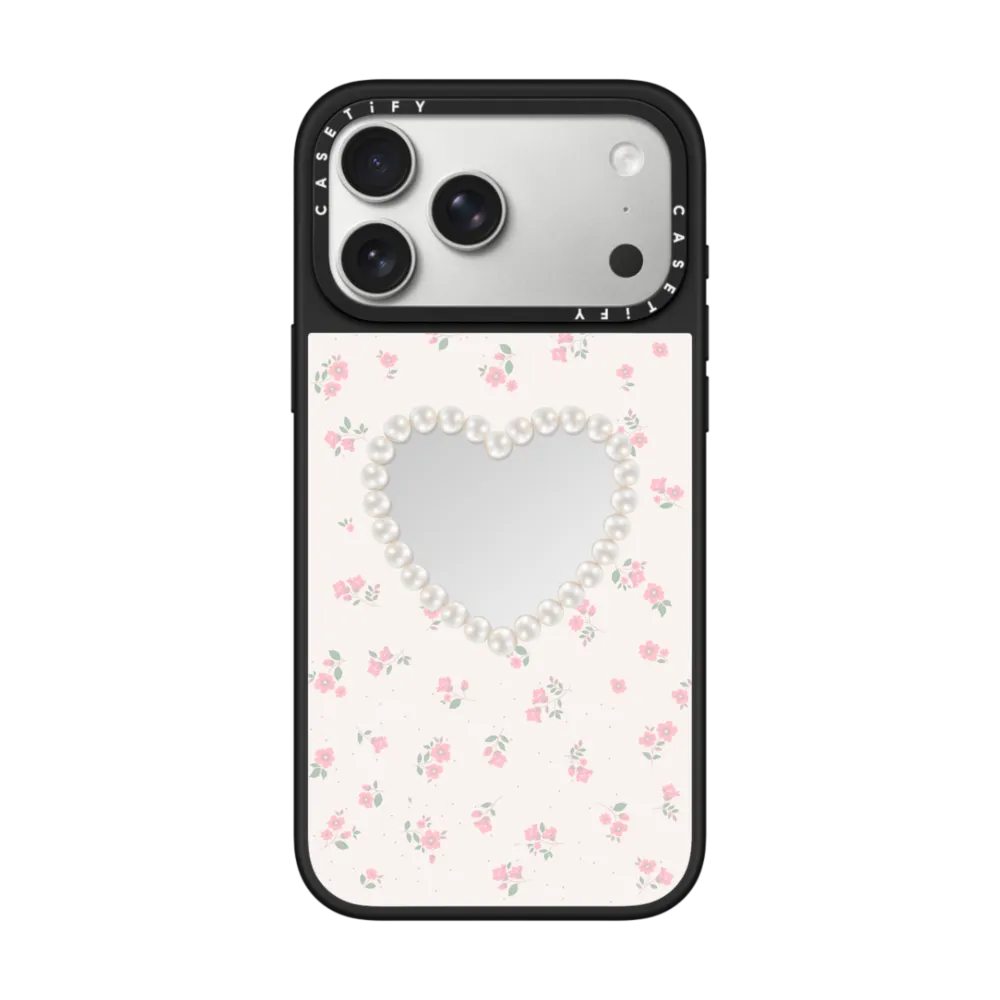 CASETiFY Magsafe Mirror Case for iPhone 17 Pro / 17 Pro Max - Pearly Heart Silver On Black