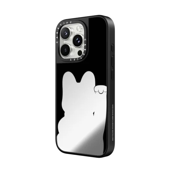 CASETiFY Magsafe Mirror Case for iPhone 16 Pro Max / 16 Pro / 15 Pro Max - Lucky Cat Outline Silver on Black