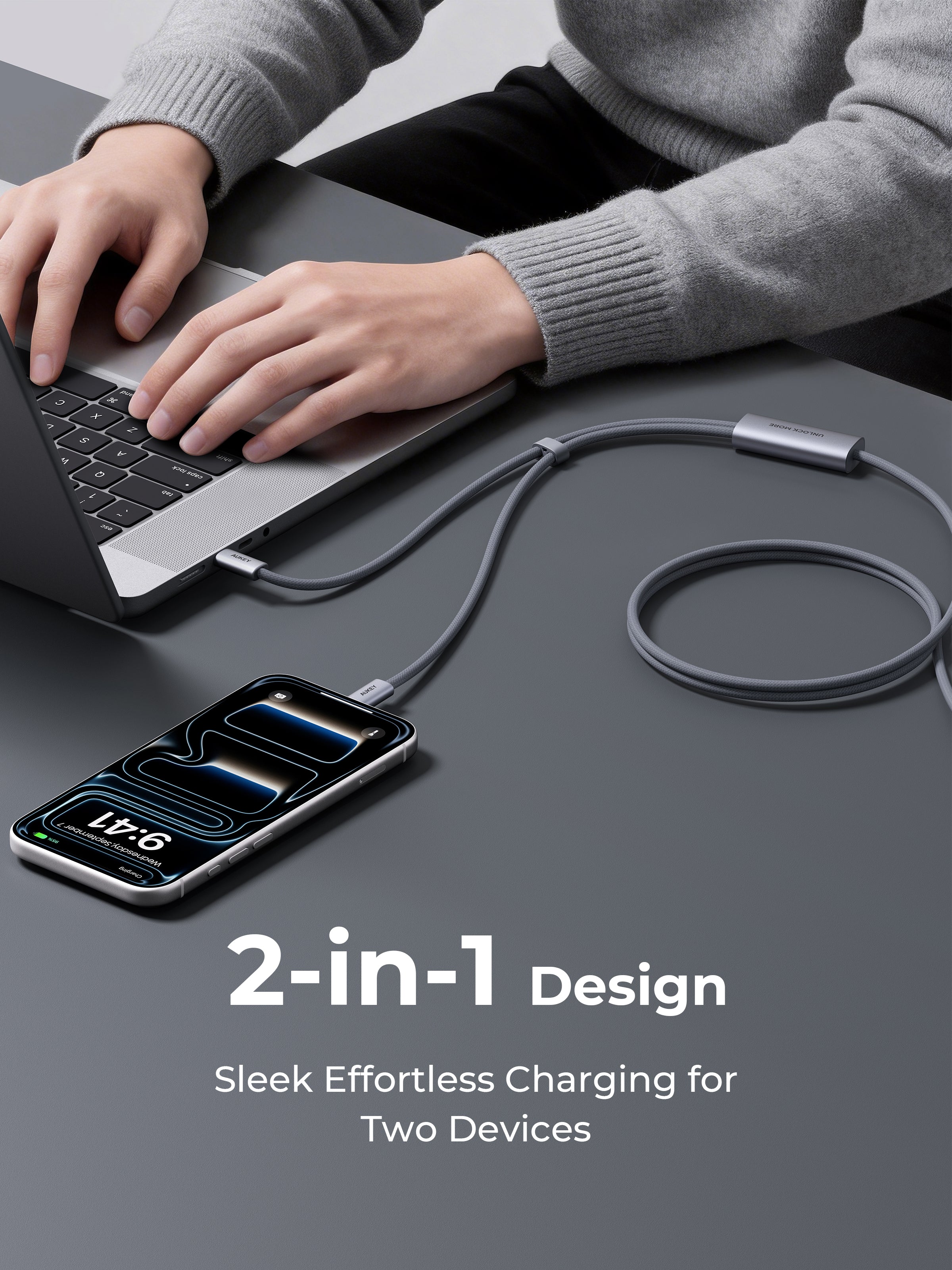 Aukey CB-DCC141 / CB-DCC142 CB-Circlet Blink 140W 1m/2m 2-in-1 DTY Braided USB-C to USB-C Cable