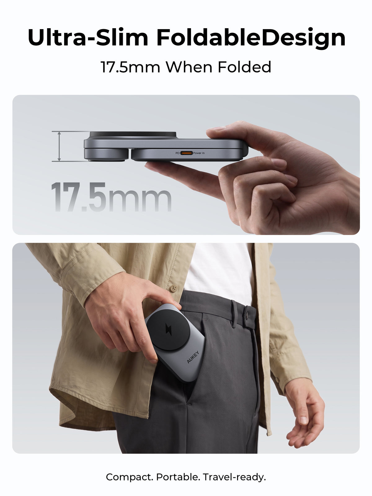Aukey LC-MC319B MagFusion Z Plus Lite 3-in-1 Foldable Qi2 Magnetic Fast Wireless Charger
