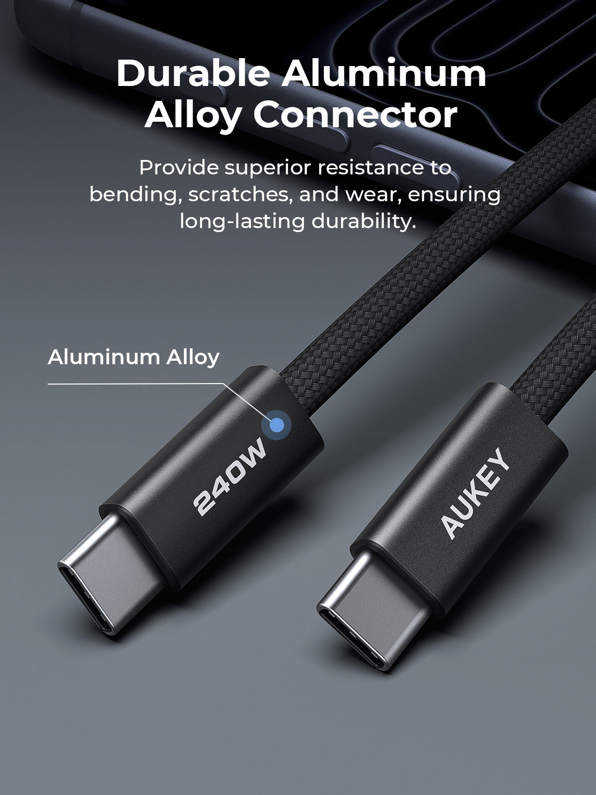 Aukey CB-DCC249 Circlet Blink 240W Lite 1m DTY Braided USB-C to USB-C Cable