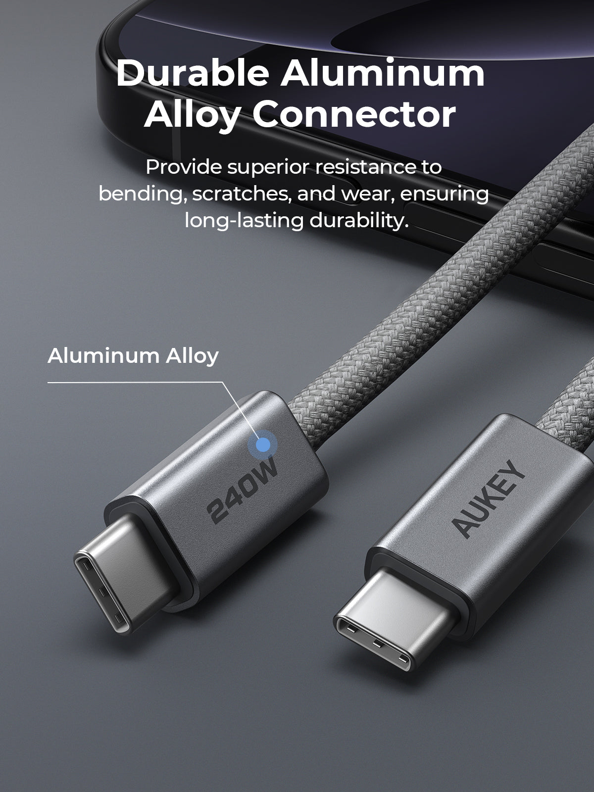 Aukey CB-DCC241/CB-DCC242 Circlet Blink 240W 1m/1.8m DTY Braided USB-C to USB-C Cable