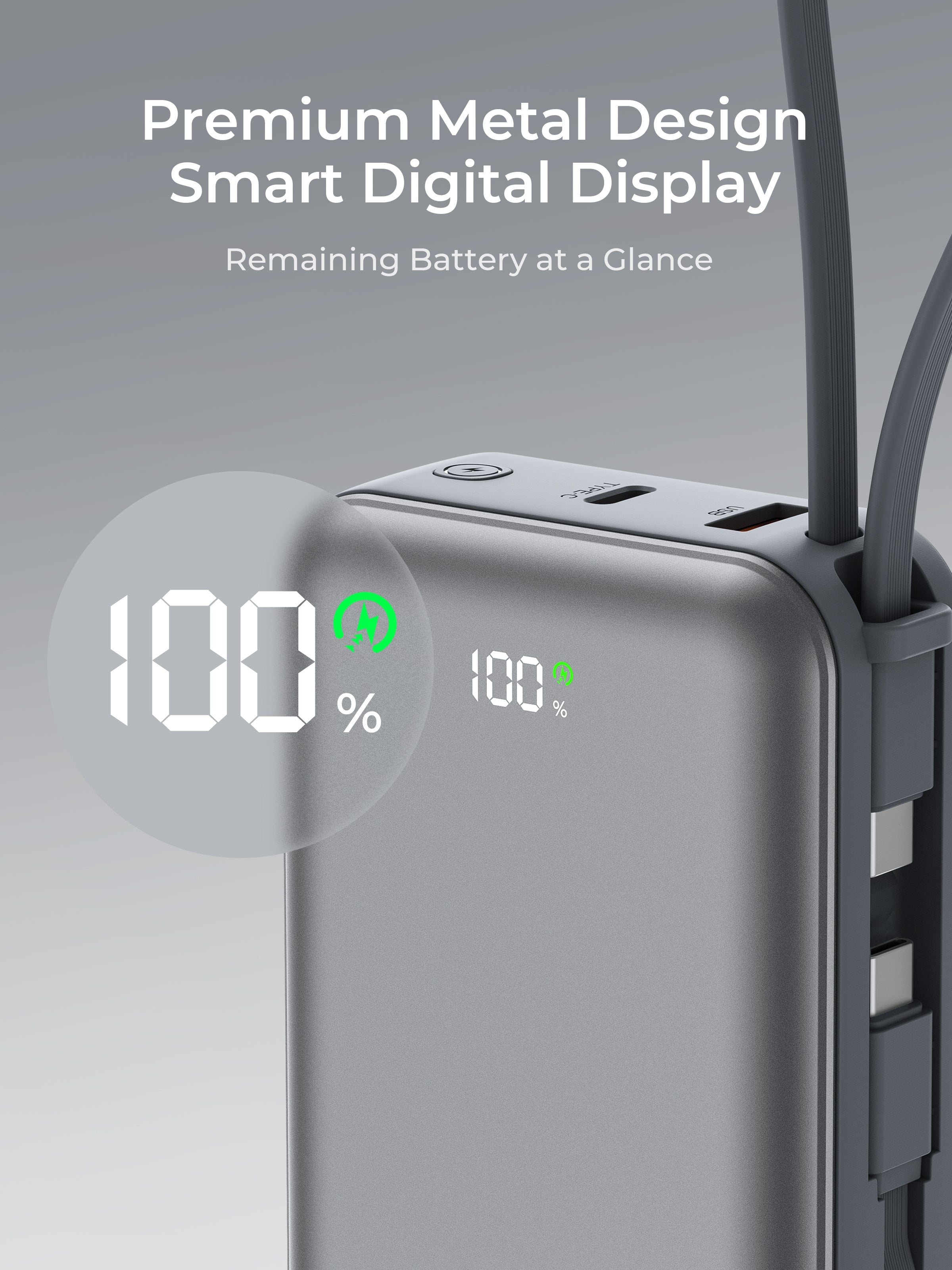 Aukey PB-Y92 Swivel Mini 20000mAh 35W Power Bank with Dual Built-in USB-C Cables