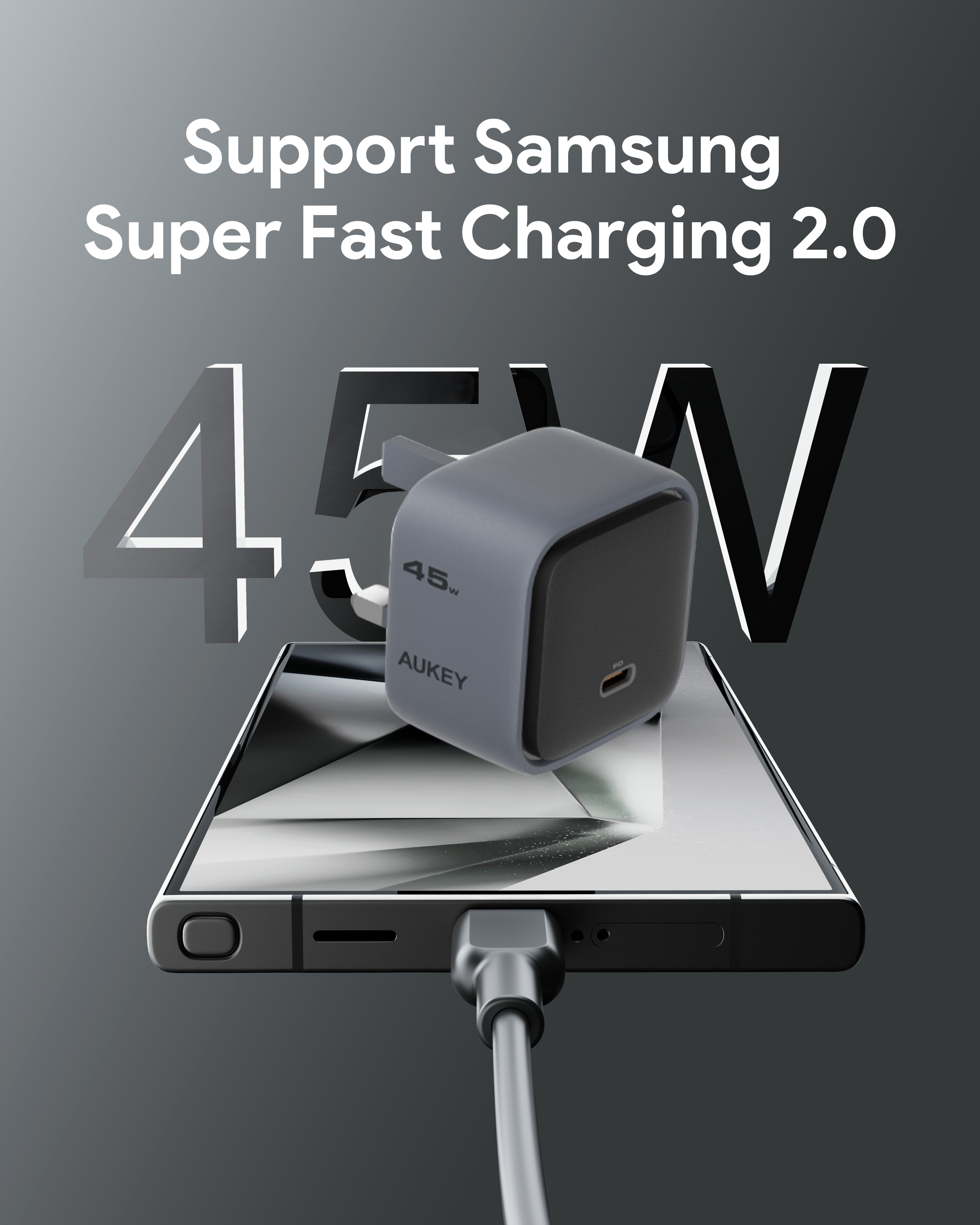 Aukey PA-C2 Comet 45W PD GaN Wall Charger with PPS for Macbooks & Mobile