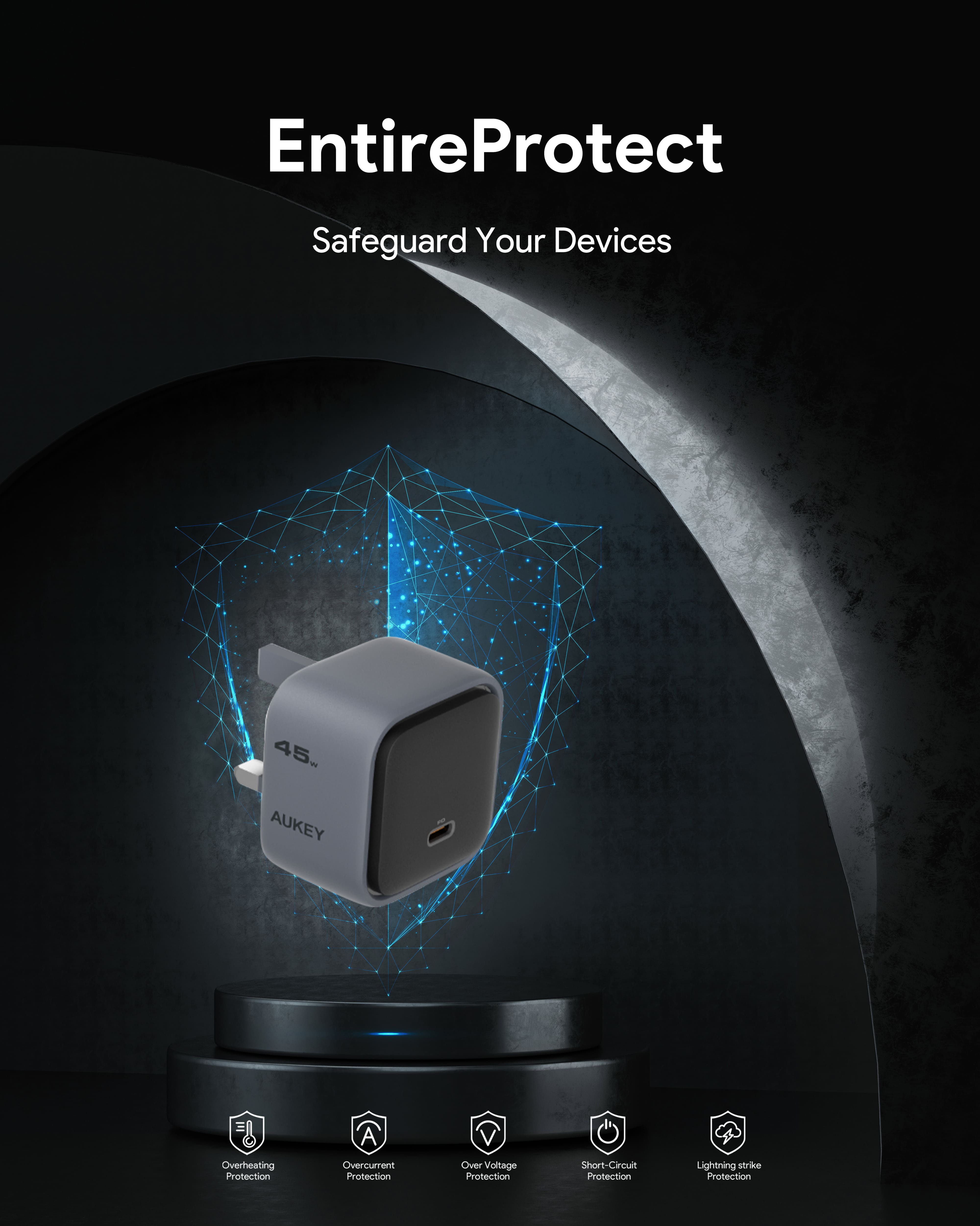 Aukey PA-C2 Comet 45W PD GaN Wall Charger with PPS for Macbooks & Mobile