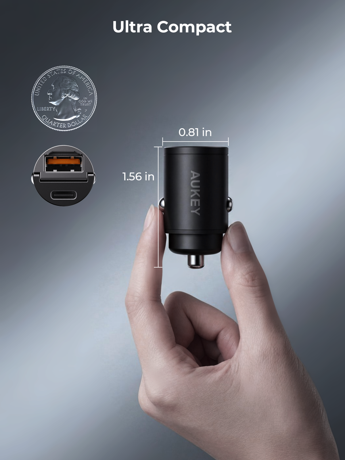 Aukey CC-A3P Enduro Nano AC 65W 2-Port Car Charger