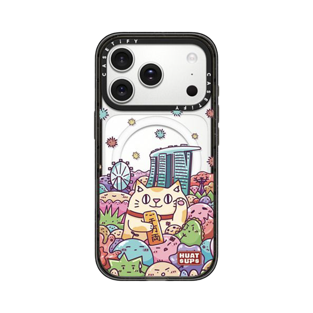 CASETiFY Magsafe Impact Case for iPhone 17 Series - Huat Cat Skyline Clear Black