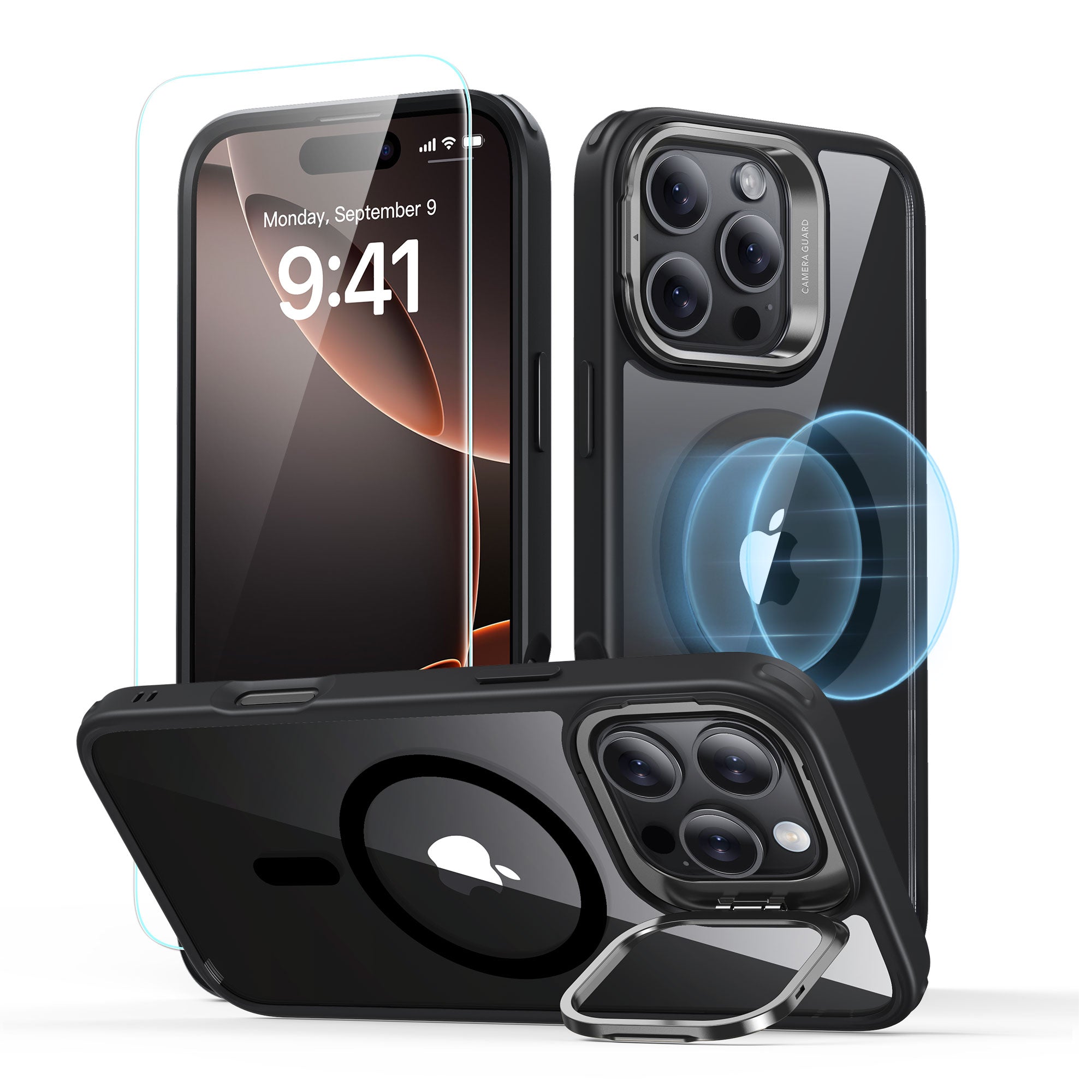 ESR iPhone 16 Pro / 16 Pro Max Classic Hybrid Case Stash Stand(HaloLock) with Screen Protector Set