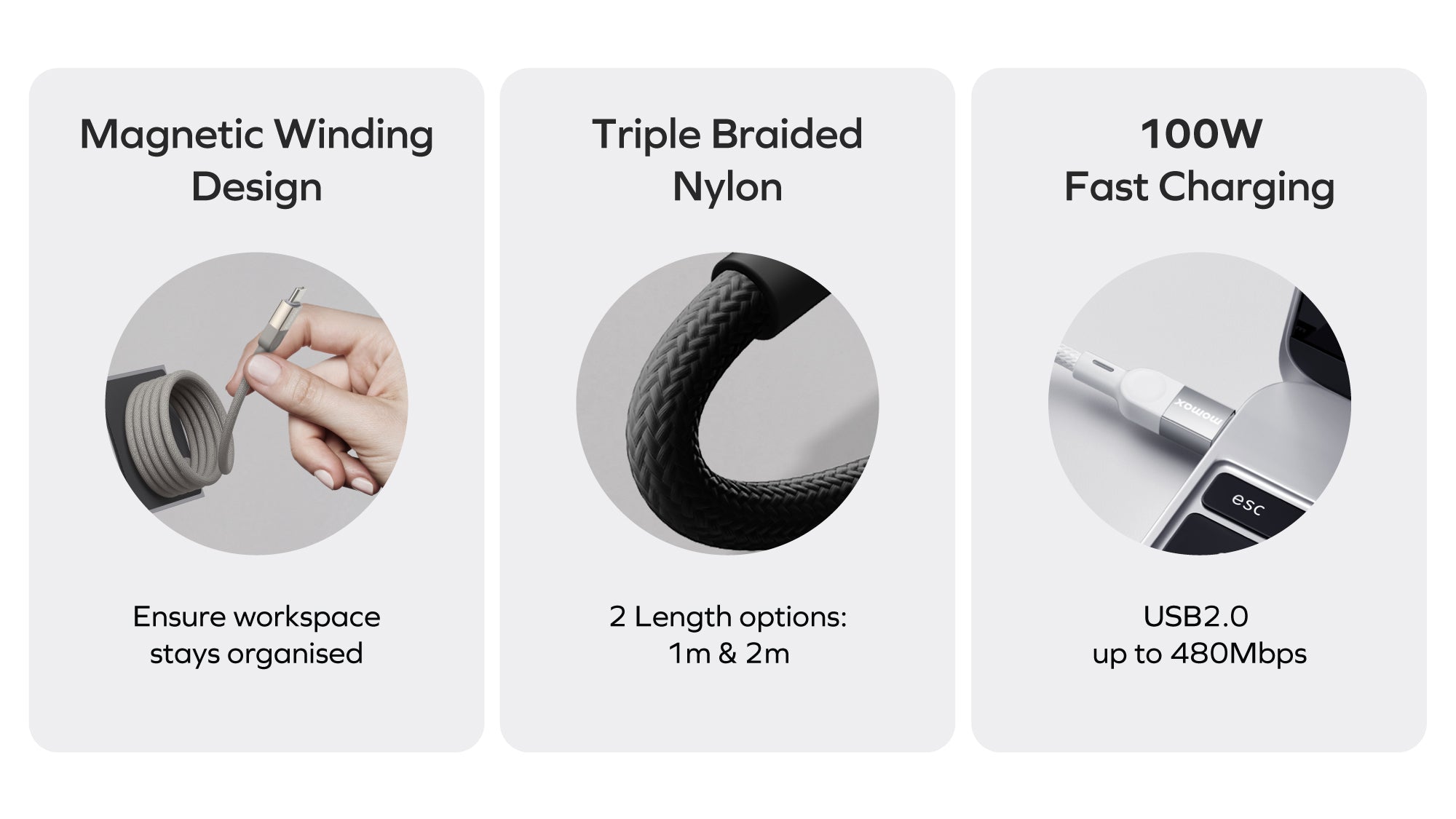 Momax DC35/DC36 MagLink 100W USB-C to USB-C Magnetic Cable (1m/2m)