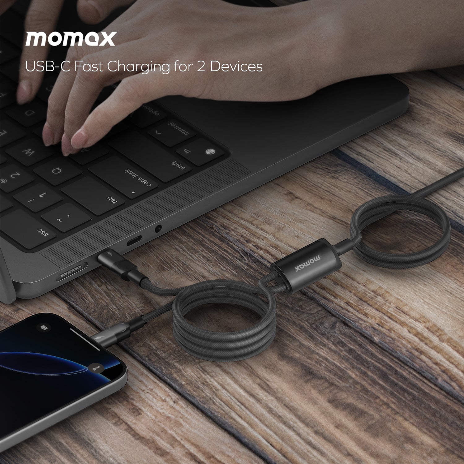 Momax DC56 Mag.Link 100W USB-C to Dual USB-C Magnetic Cable (2m)