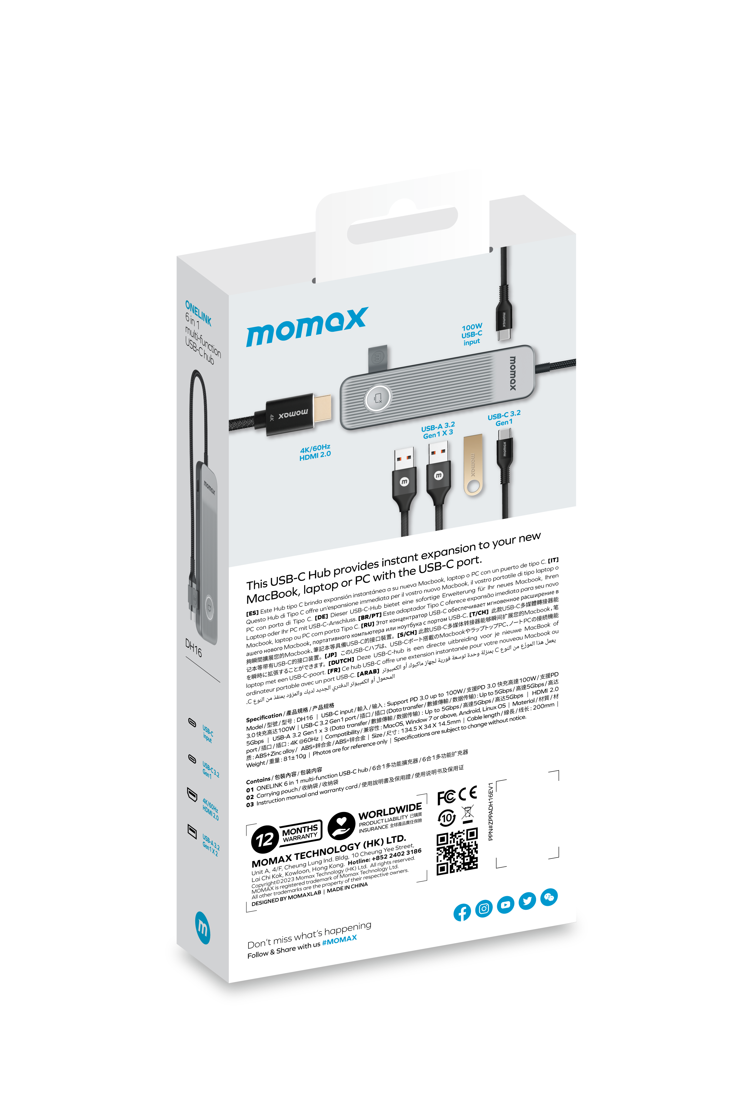 Momax DH16E ONELINK 6-in-1 Multi-Functional USB-C Hub