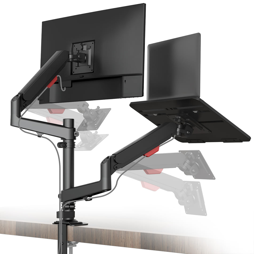 Mono Dsign Multi-Flex Gas Spring Dual Monitor Arm with Laptop Tray