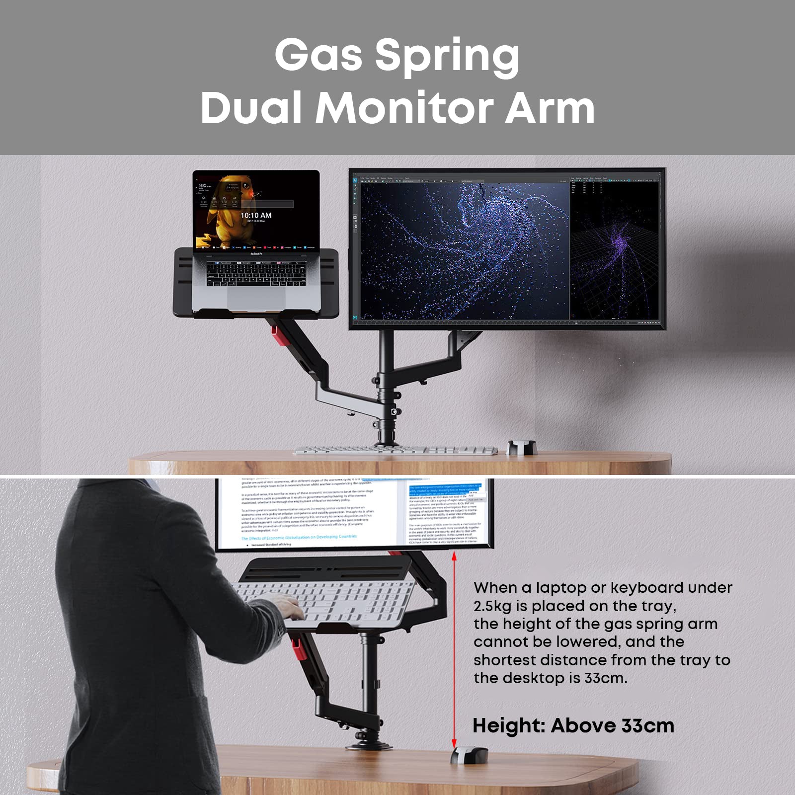 Mono Dsign Multi-Flex Gas Spring Dual Monitor Arm with Laptop Tray