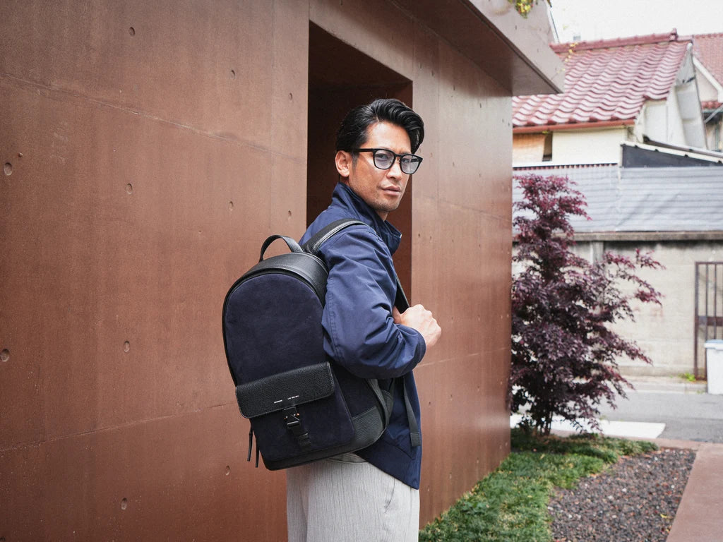 Grams(28) 151 Stealth Backpack - Pebbled Black + Suede Navy