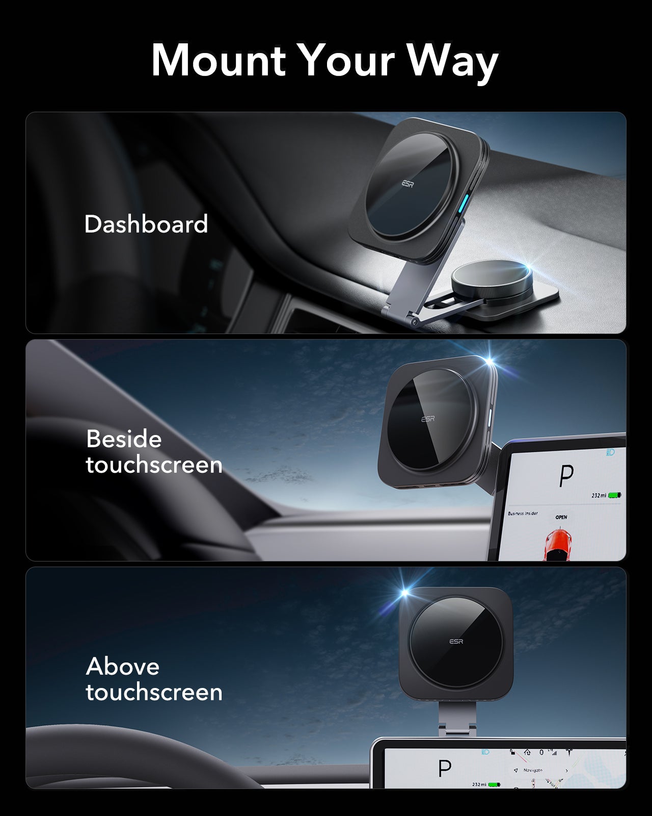 ESR HaloLock Qi2 Touchscreen Wireless Car Charger