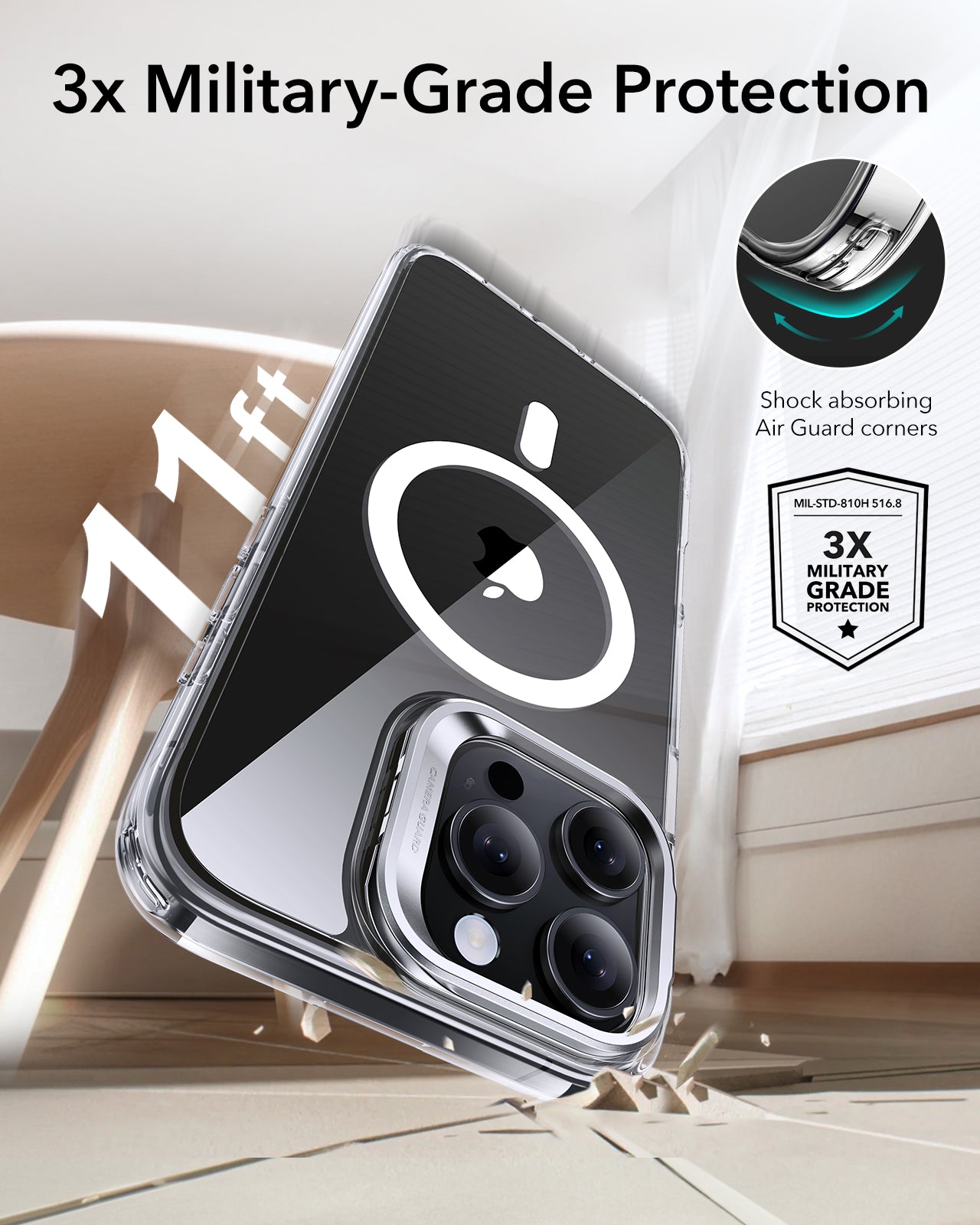 ESR iPhone 16 Pro / 16 Pro Max Classic Hybrid Case Stash Stand(HaloLock) with Screen Protector Set