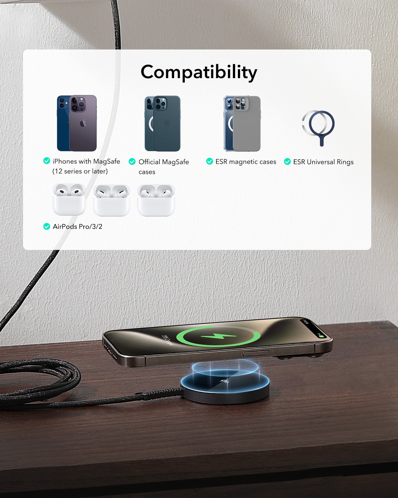 ESR HaloLock Qi2 mini Wireless Charger