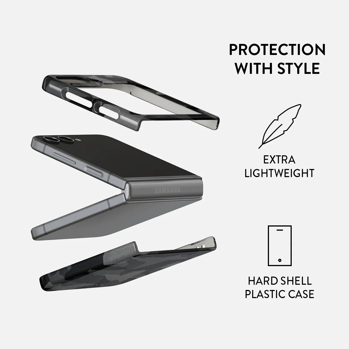 BURGA Samsung Galaxy Z Flip 5 Night Black Camouflage Snap Case