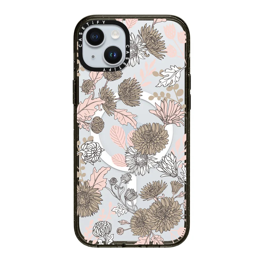 CASETiFY Magsafe Impact Case for iPhone 15/15 Plus/15 Pro/15 Pro Max - Millenial Dainty Floral Black