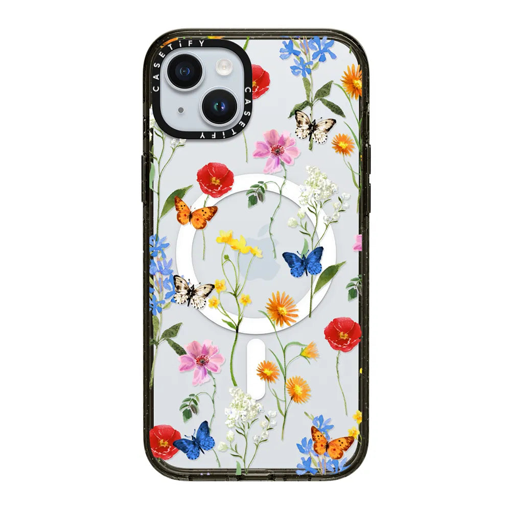 CASETiFY Magsafe Impact Case for iPhone 15/15 Plus/15 Pro/15 Pro Max - Millenial Ditsy Floral Clear Black
