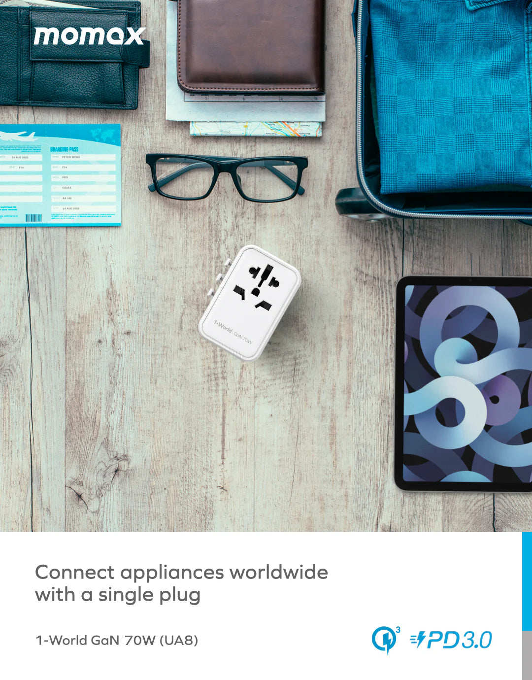 Momax UA8 1-World 65W GaN 5 Ports + AC Travel Adaptor