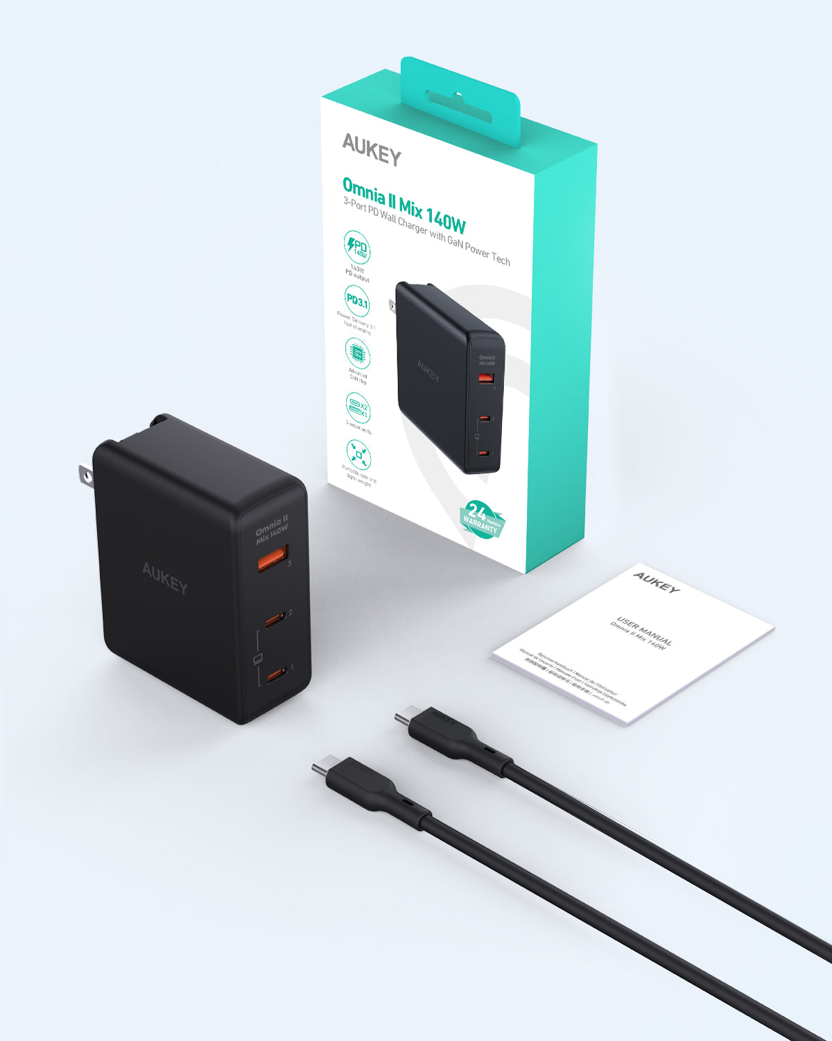 AUKEY PA-B7O 140W Power Charger with European plug + British plug