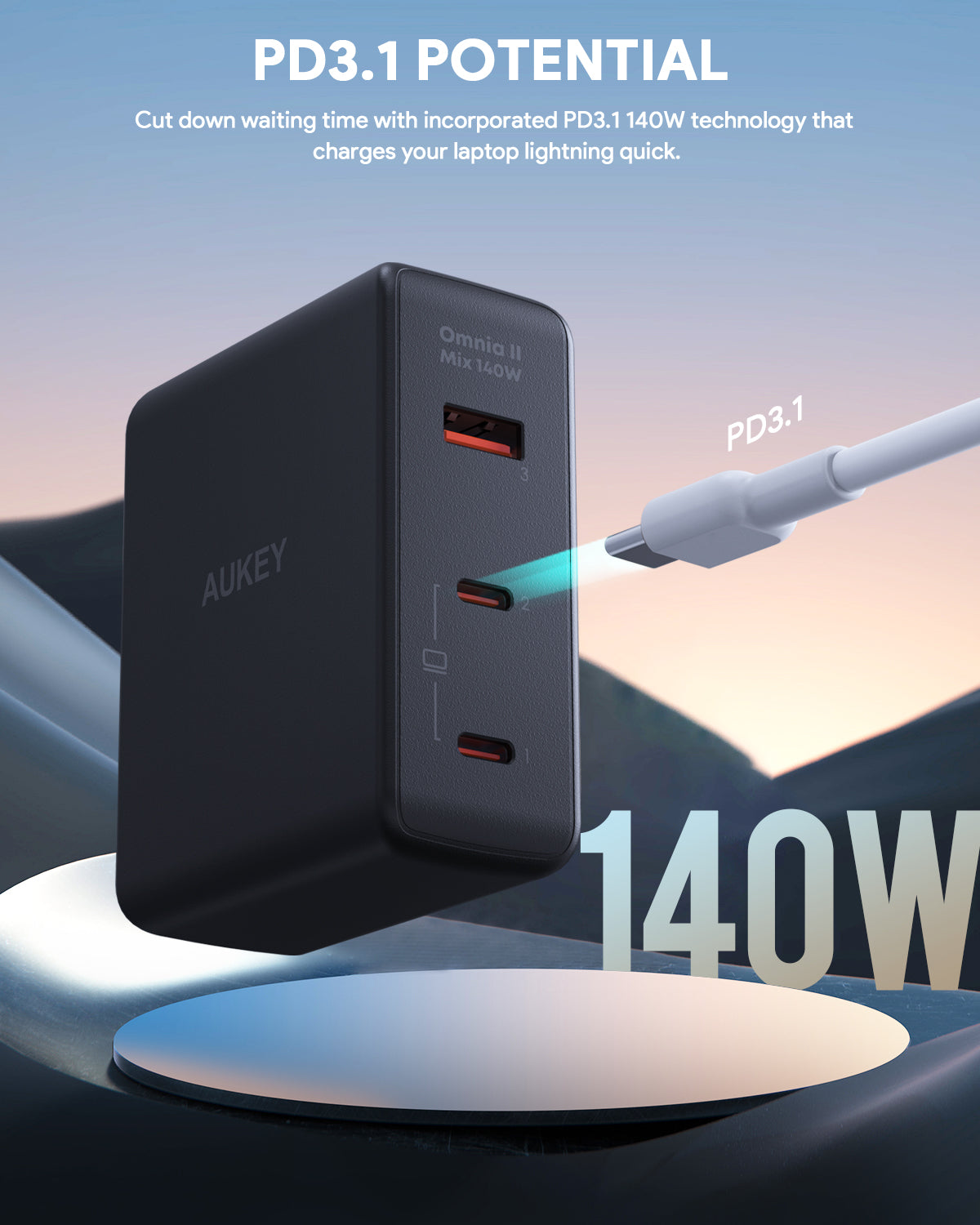 AUKEY PA-B7O 140W Power Charger with European plug + British plug
