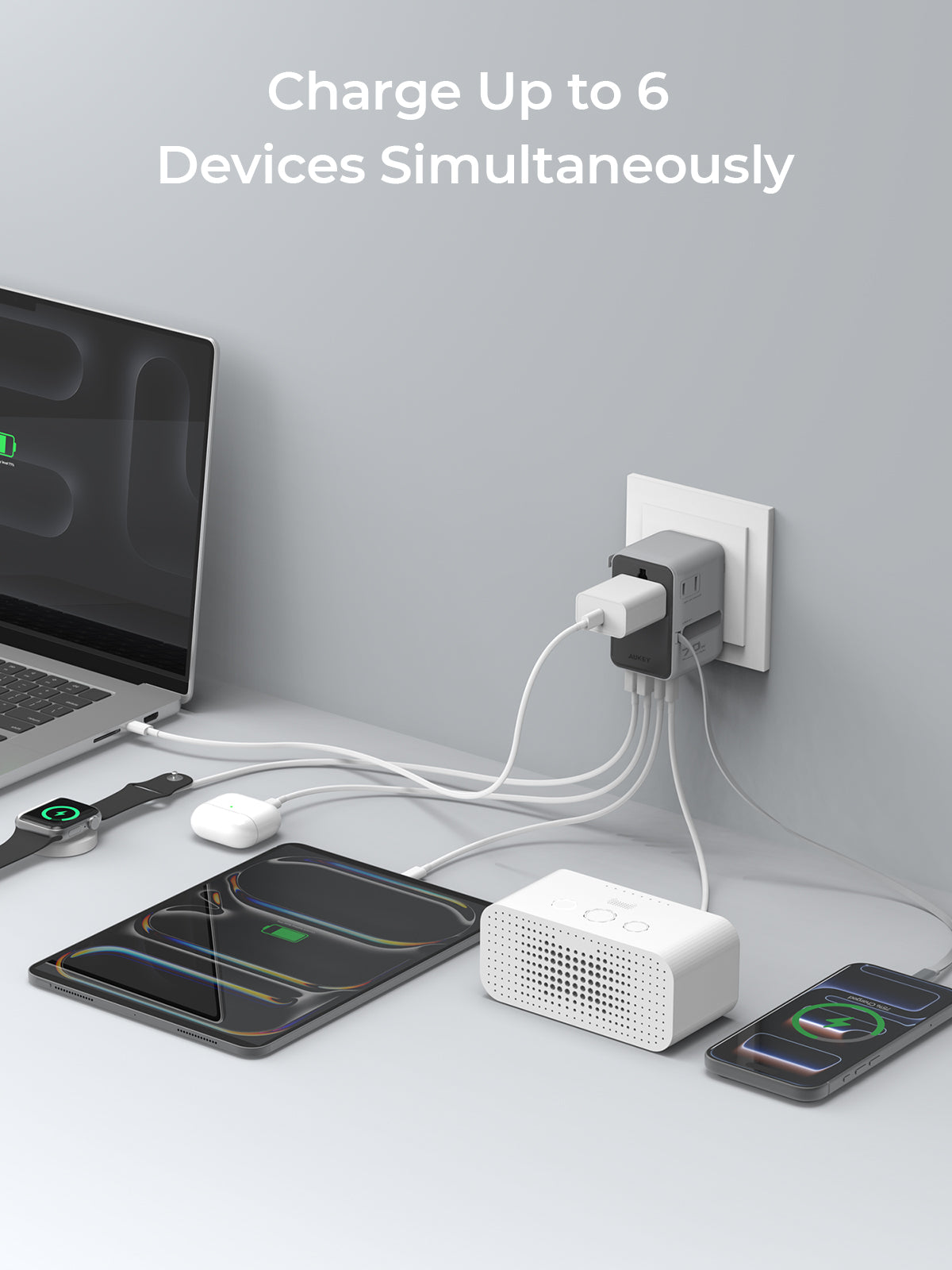 Aukey PA-TA14 Globe Reel 70W GaN Universal Adapter with Retractable Cable