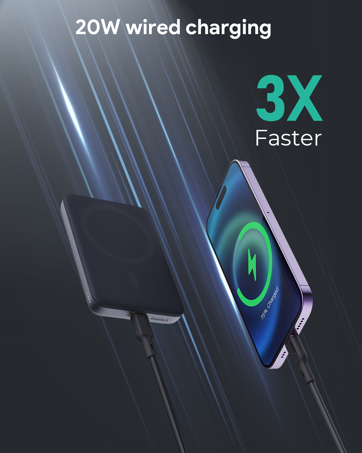 Aukey PB-MS05 MagFusion 6700mAh Qi2 Magnetic Wireless Charging Power Bank