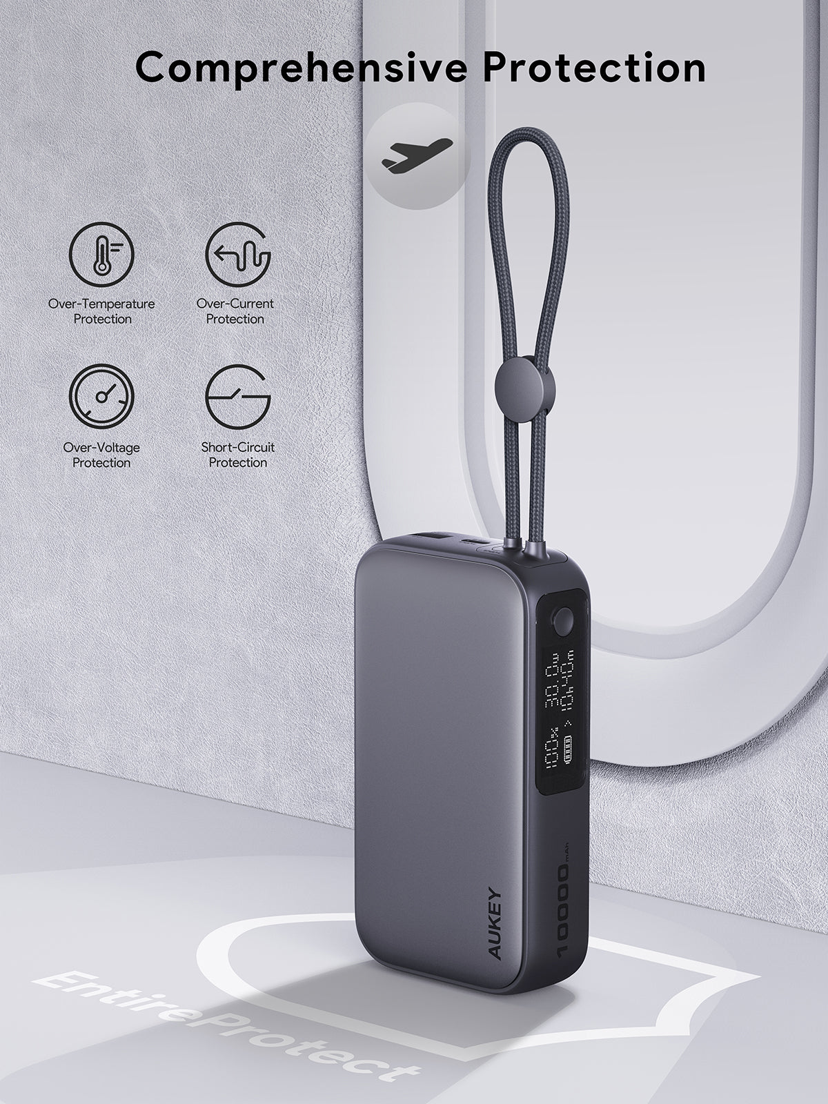 Aukey PB-Y47 Spark Sling 10000mAh Compact Fast Charging PB with Built-in USB-C Cable