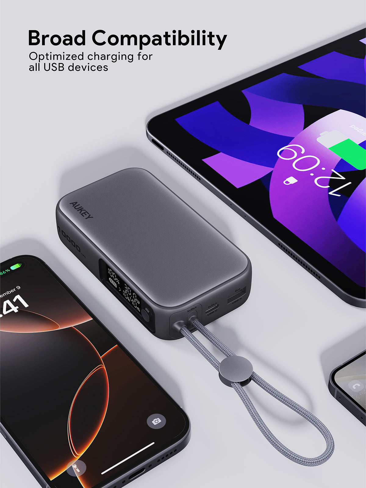 Aukey PB-Y47 Spark Sling 10000mAh Compact Fast Charging PB with Built-in USB-C Cable