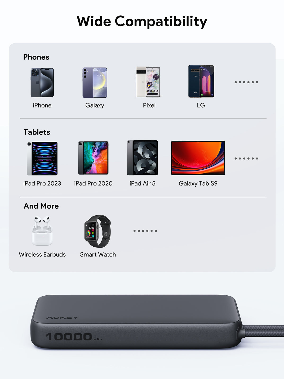 Aukey PB-Y53 Spark Sling 10000mAh Lite Slim PB Built-in USB-C Cable