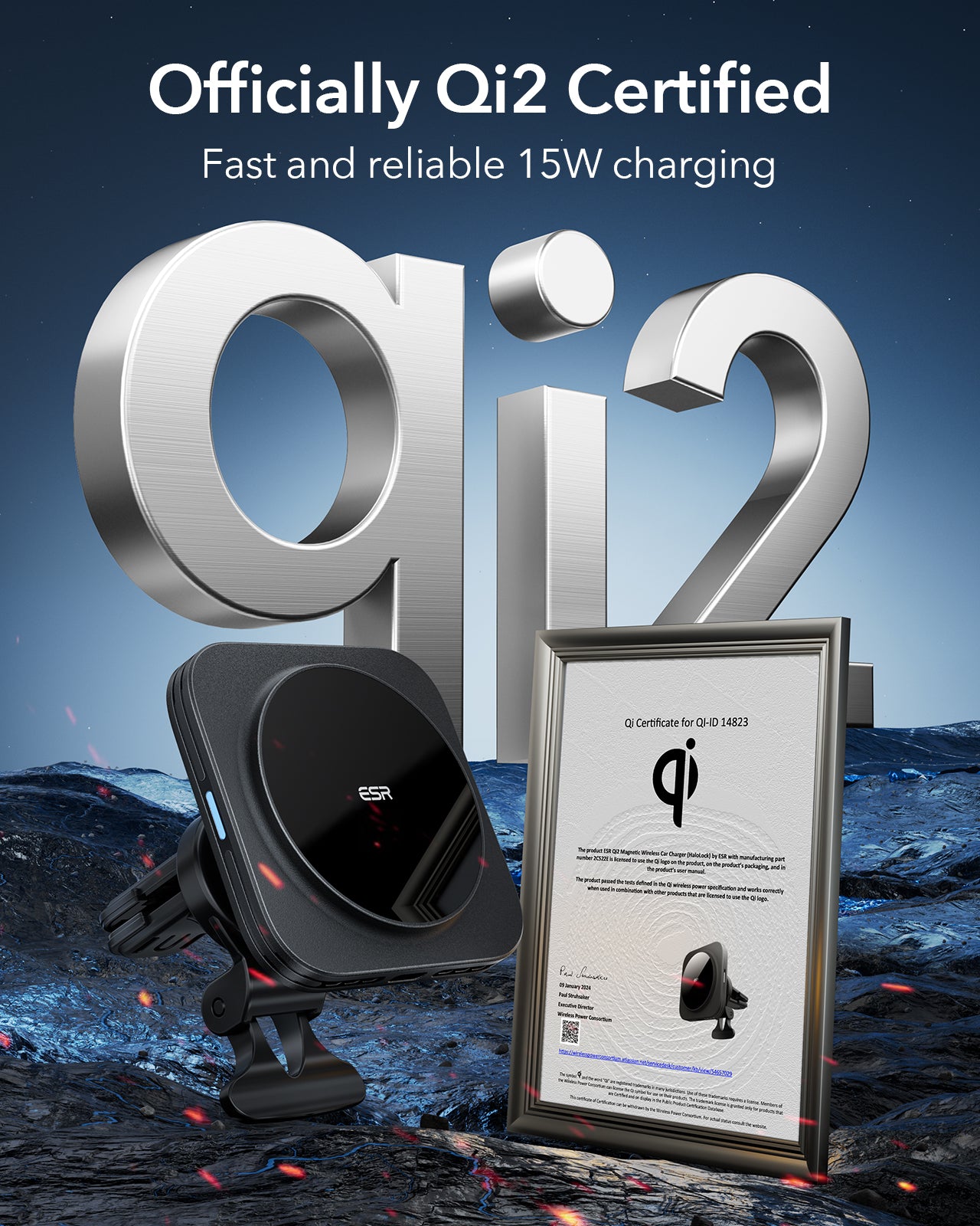 ESR HaloLock Qi2 15W Dashboard Wireless Charger