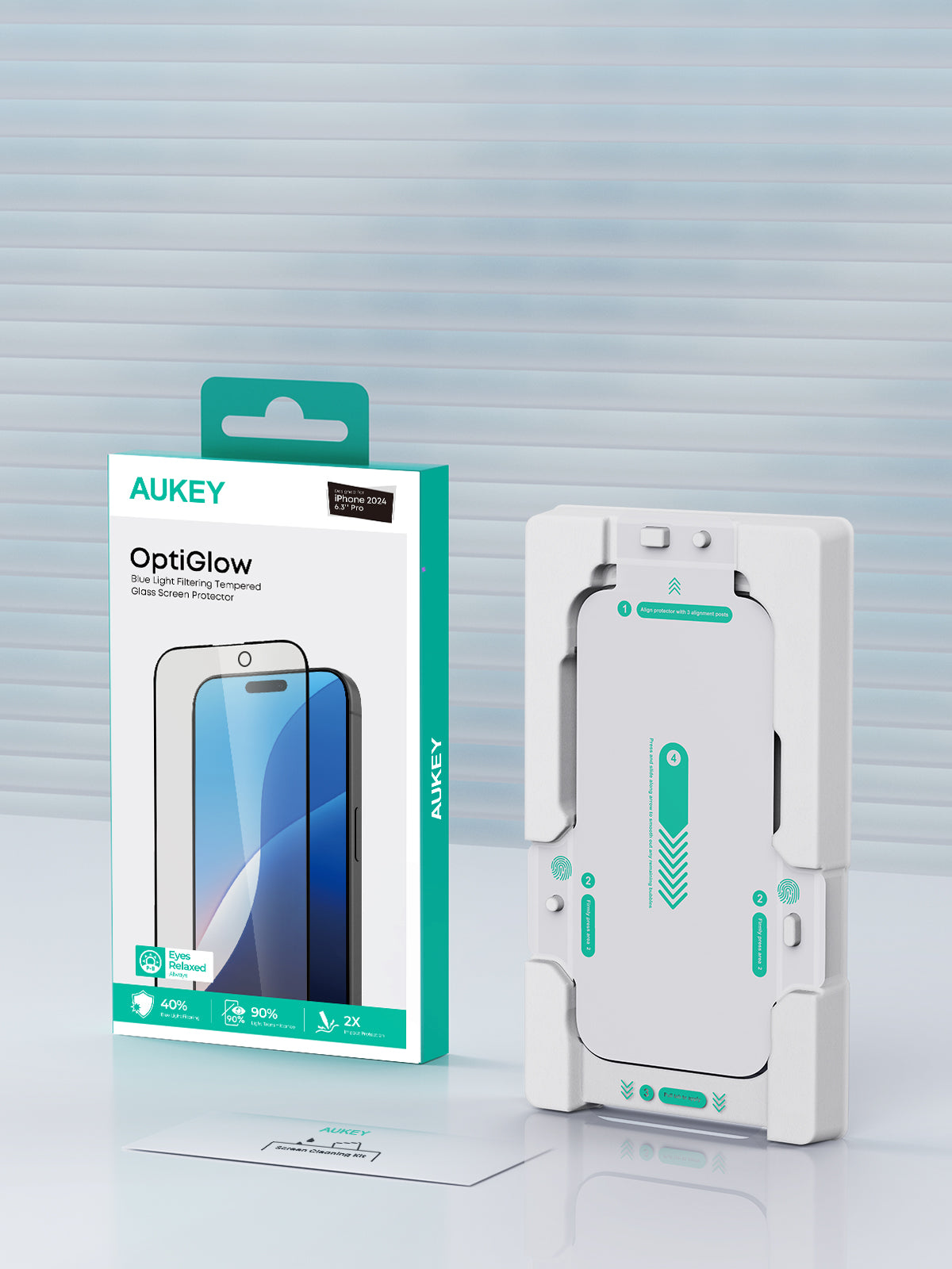 AUKEY SP-HY20 OptiGlow BlueLight Filtering Tempered Glass Screen Protector for iPhone 16 / 16 Plus / 16 Pro / 16 Pro Max