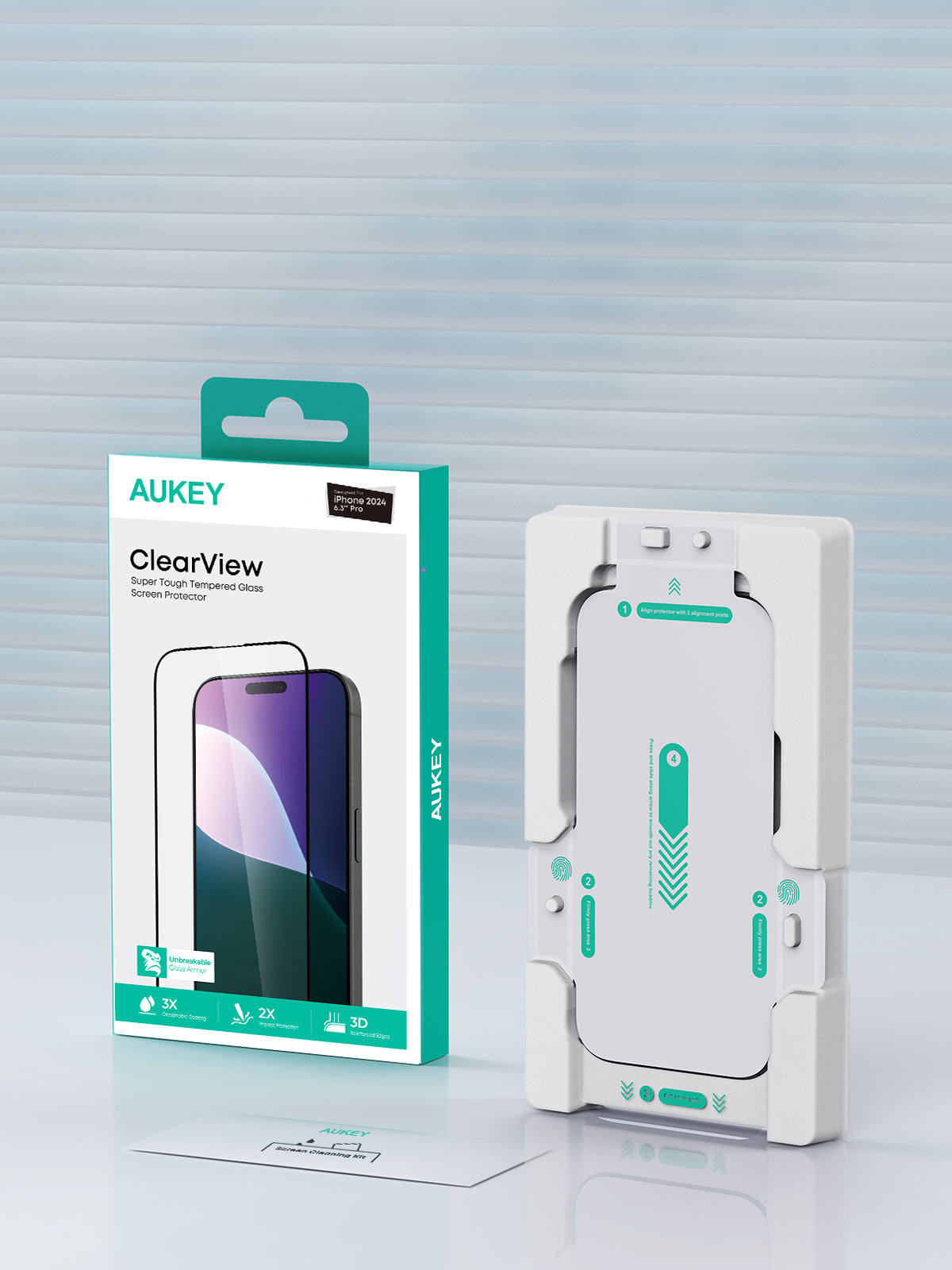 AUKEY SP-KN20 ClearView Super Tough Tempered Glass Screen Protector for iPhone 16 / 16 Plus / 16 Pro / 16 Pro Max