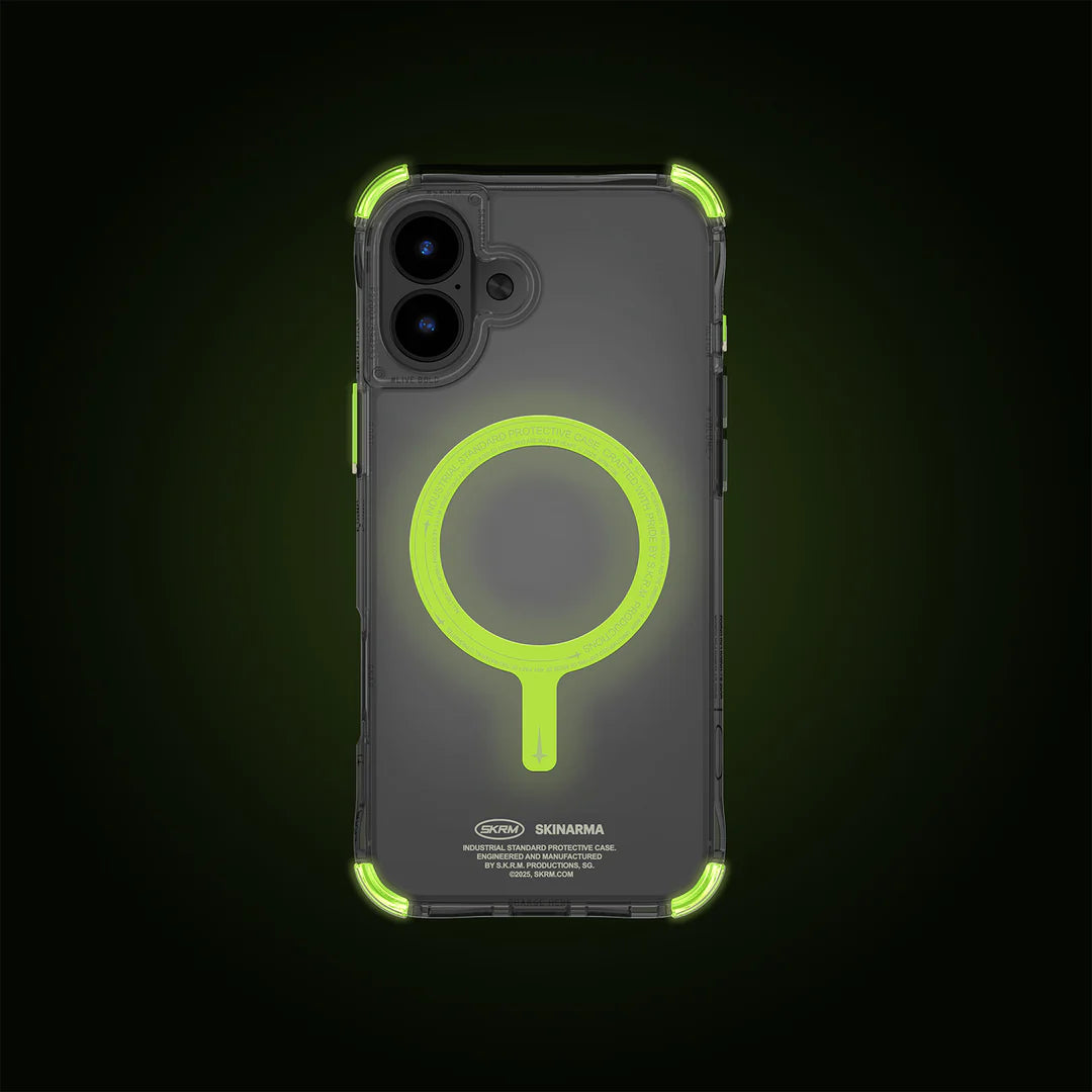 Skinarma iPhone 16 Saido NiteGlow Mag-Charge Back Case - Lime Green