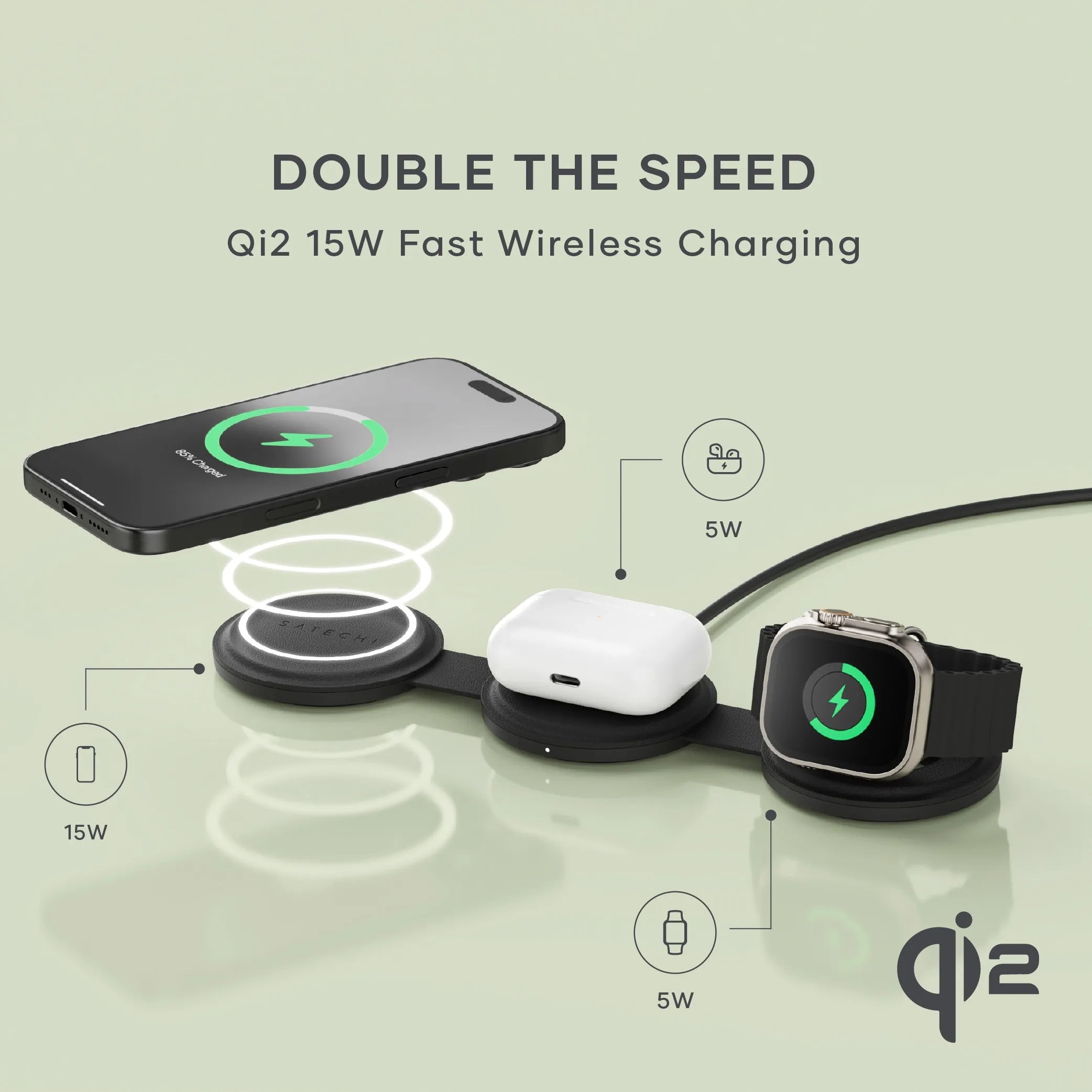 Satechi OnTheGo Qi2 3-in-1 Wireless Charger