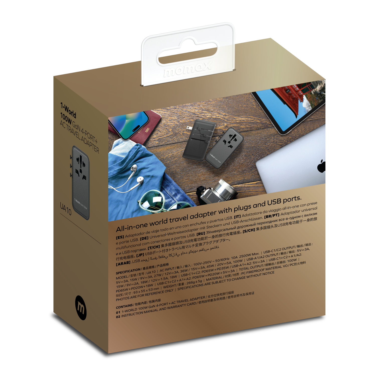 Momax UA10 1-World 100W GaN 4 Ports + AC Travel Adaptor