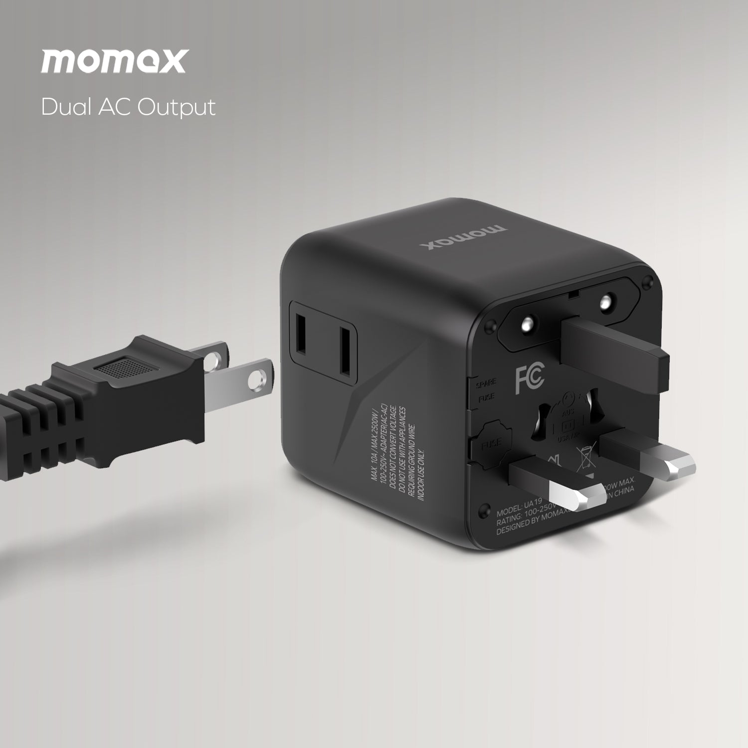 Momax UA19 1-World Universal Travel Adapter with Dual AC