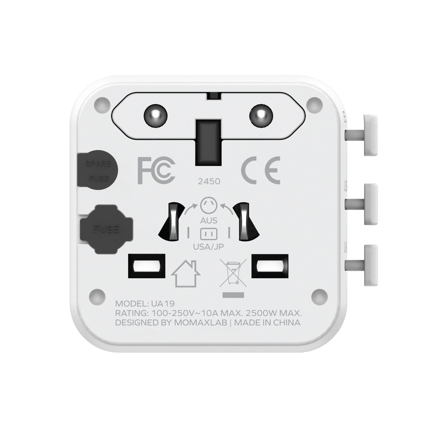 Momax UA19 1-World Universal Travel Adapter with Dual AC
