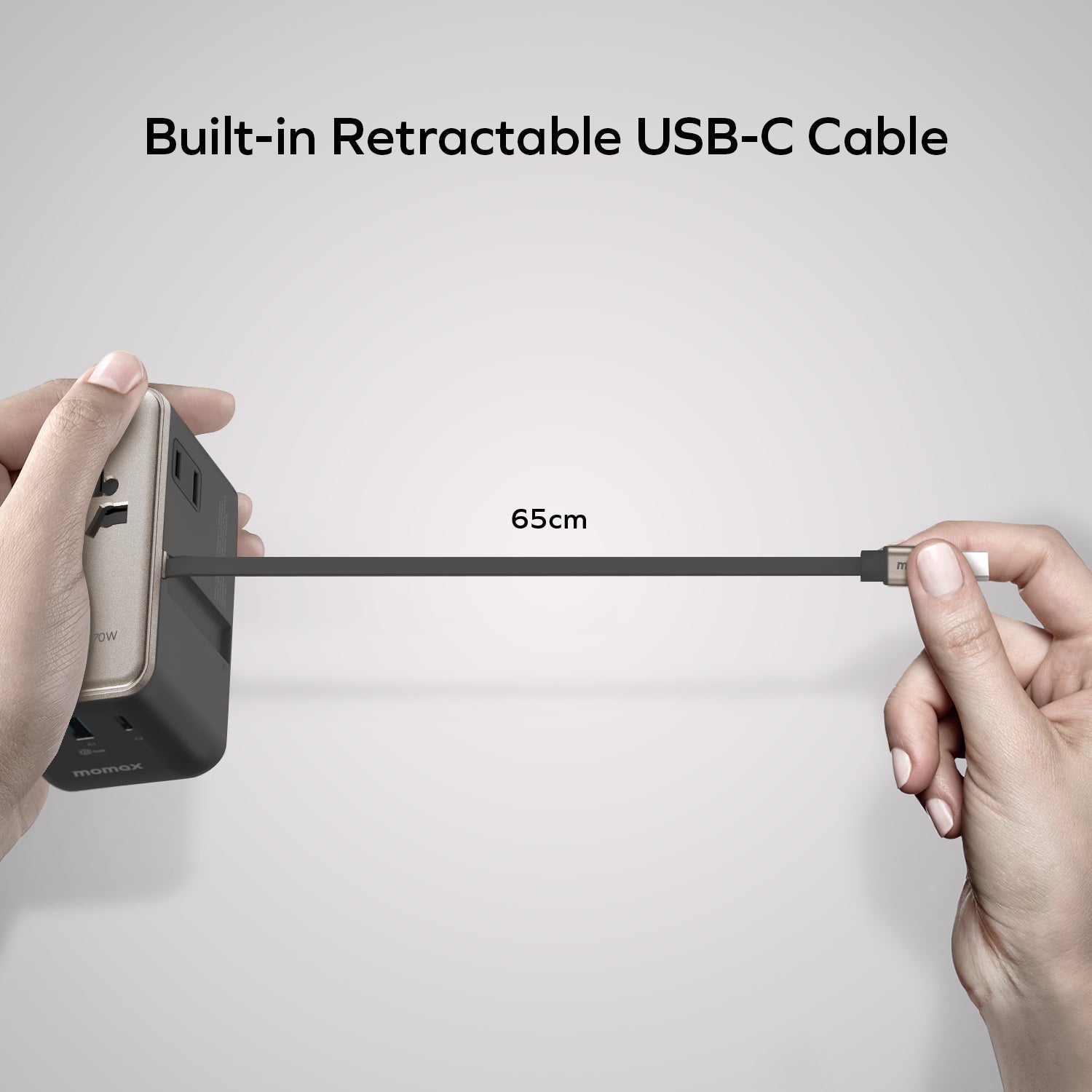 Momax UA30 1-World2+ 70W 3-Port Dual AC Travel Adaptor with Built-in retractable Cable