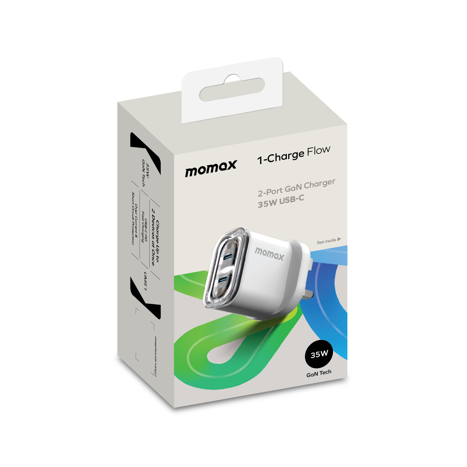 Momax UM51 1-Charge Flow 35W 2-Ports Charger (UK)