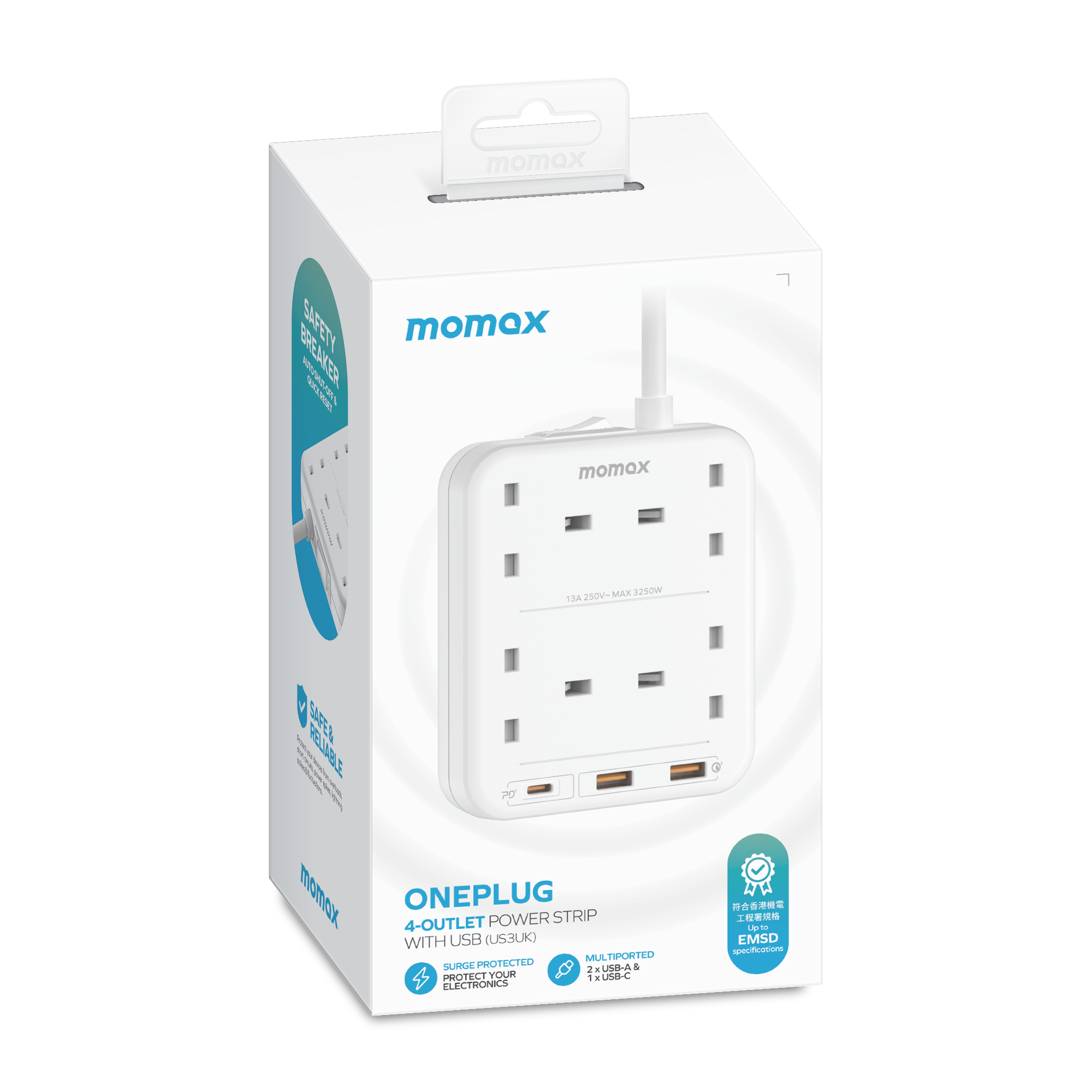 Momax US3 ONEPLUG 4-Outlet Power Strip with USB